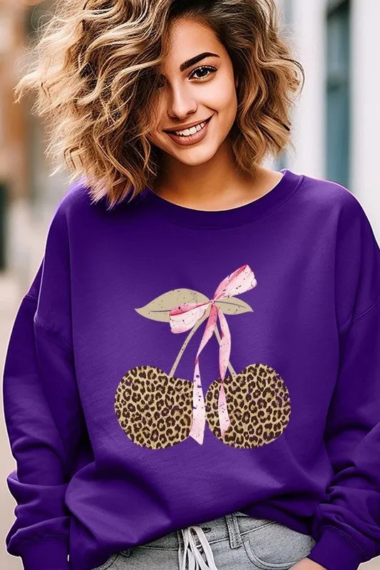 Leopard Cherry Bow Graphic Sweatshirt