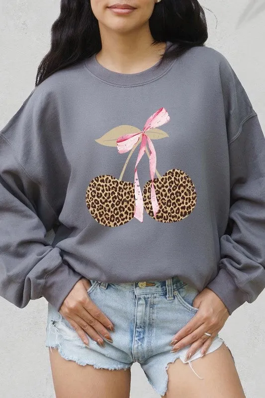 Leopard Cherry Bow Graphic Sweatshirt