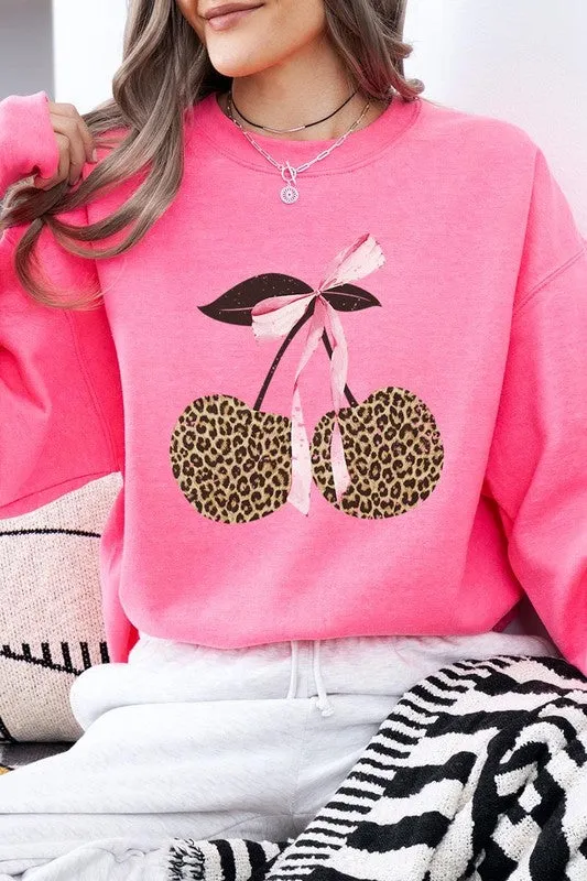Leopard Cherry Bow Graphic Sweatshirt