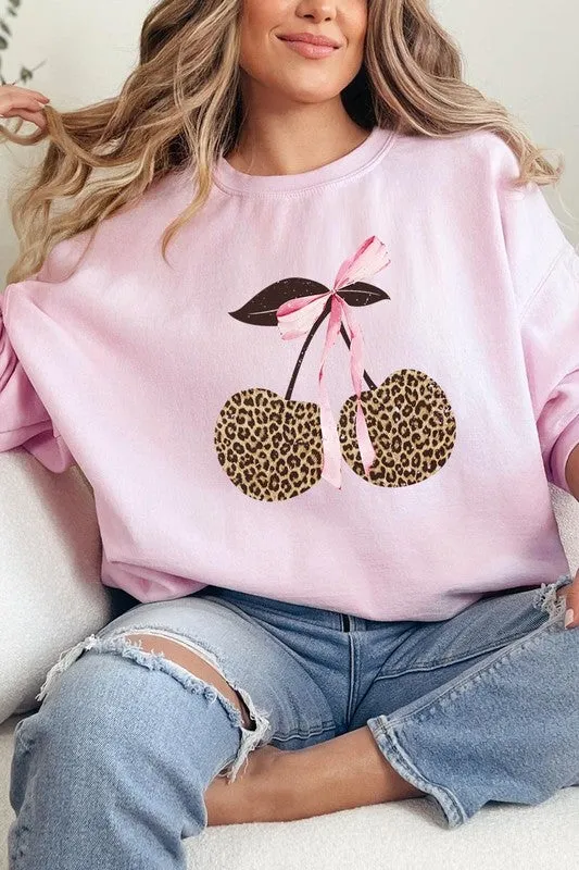 Leopard Cherry Bow Graphic Sweatshirt