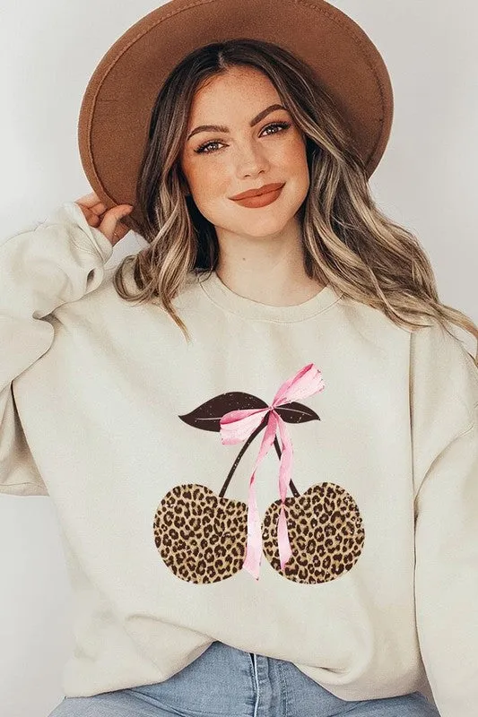 Leopard Cherry Bow Graphic Sweatshirt