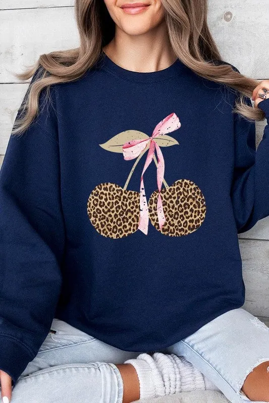 Leopard Cherry Bow Graphic Sweatshirt