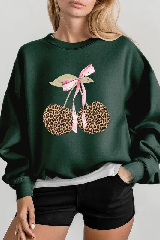 Leopard Cherry Bow Graphic Sweatshirt