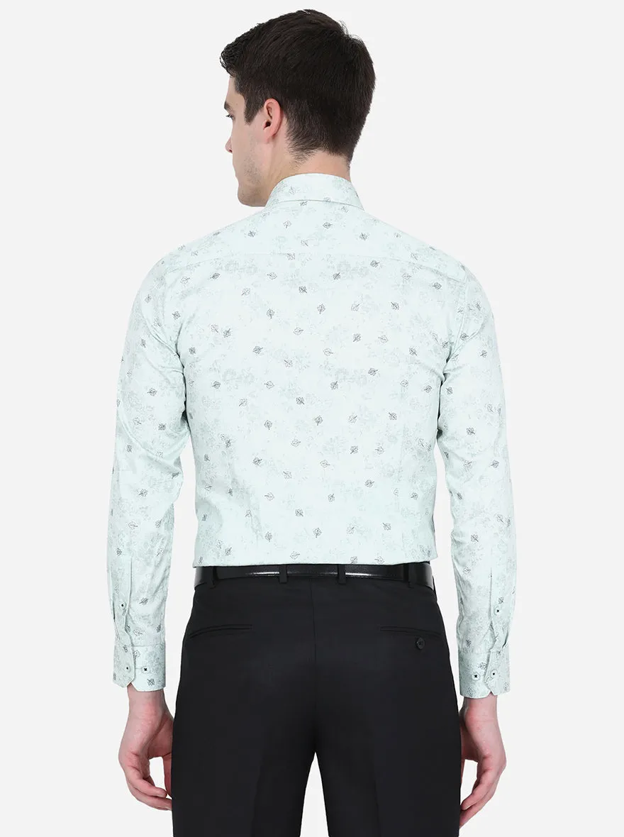 Light Green Printed Slim Fit Formal Shirt | Greenfibre