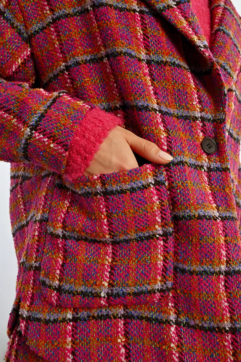 Lili Sidonio Checked Fuschia Jacket - Pink