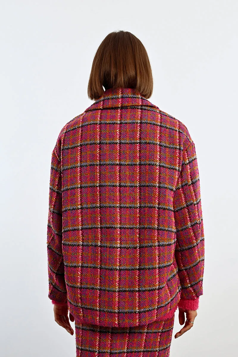 Lili Sidonio Checked Fuschia Jacket - Pink