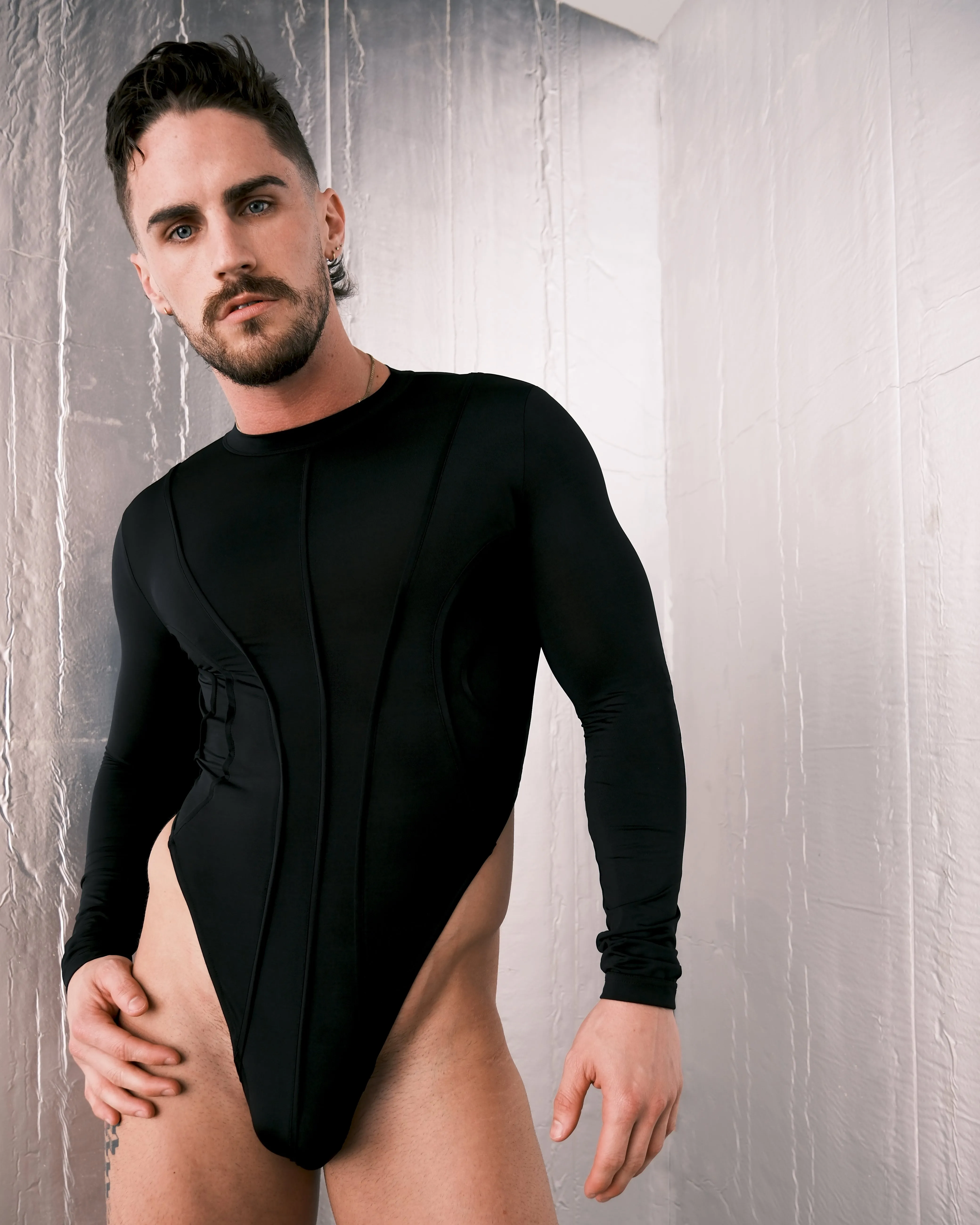 Louis Gabriel Nouchi LONG SLEEVE BODY WITH CORSET DETAILS IN RECYCLED JERSEY