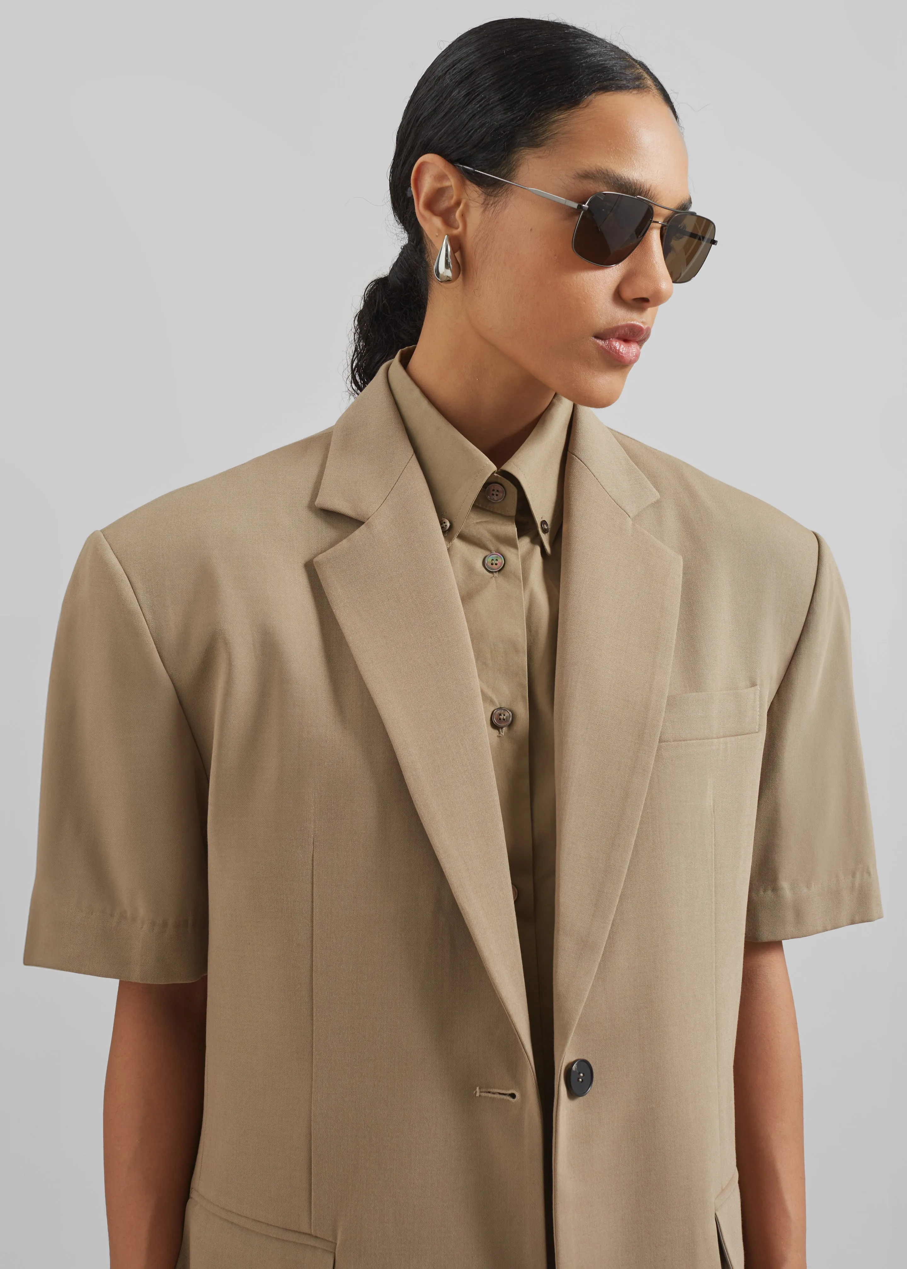 Maisie Short Sleeve Lyocell Blazer - Taupe