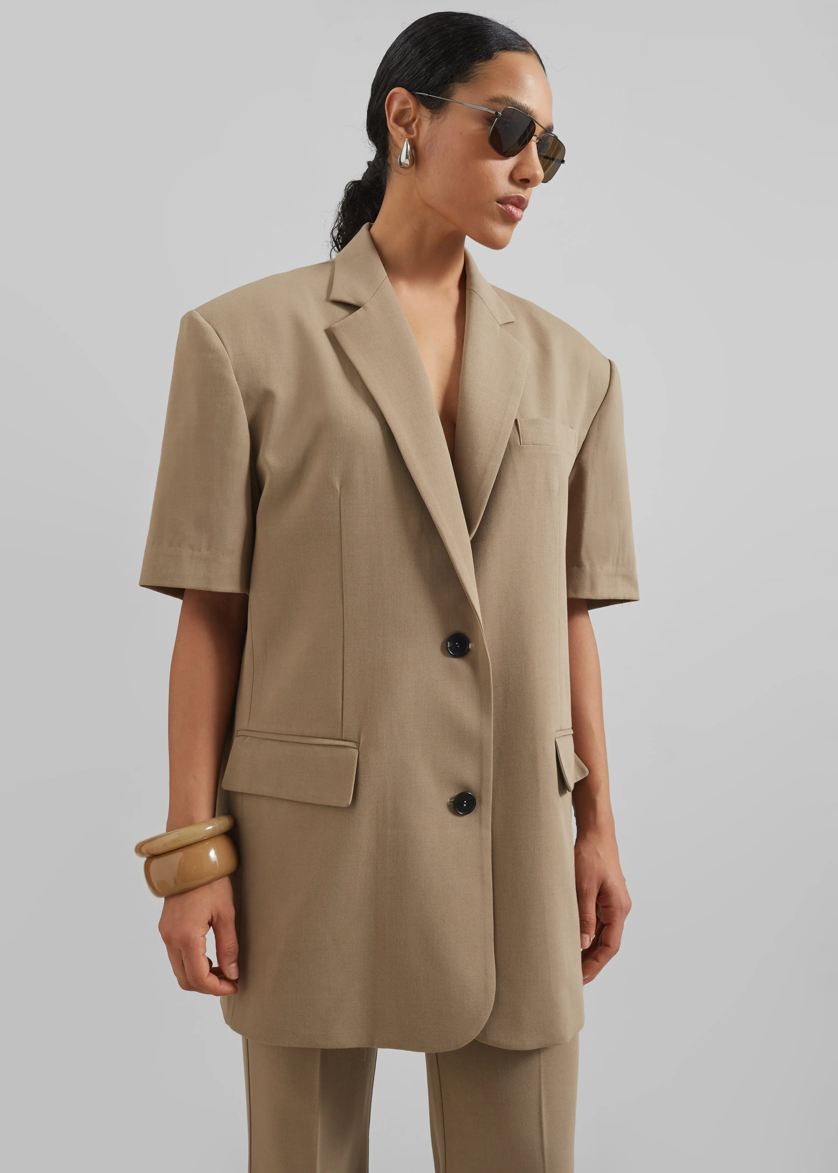 Maisie Short Sleeve Lyocell Blazer - Taupe