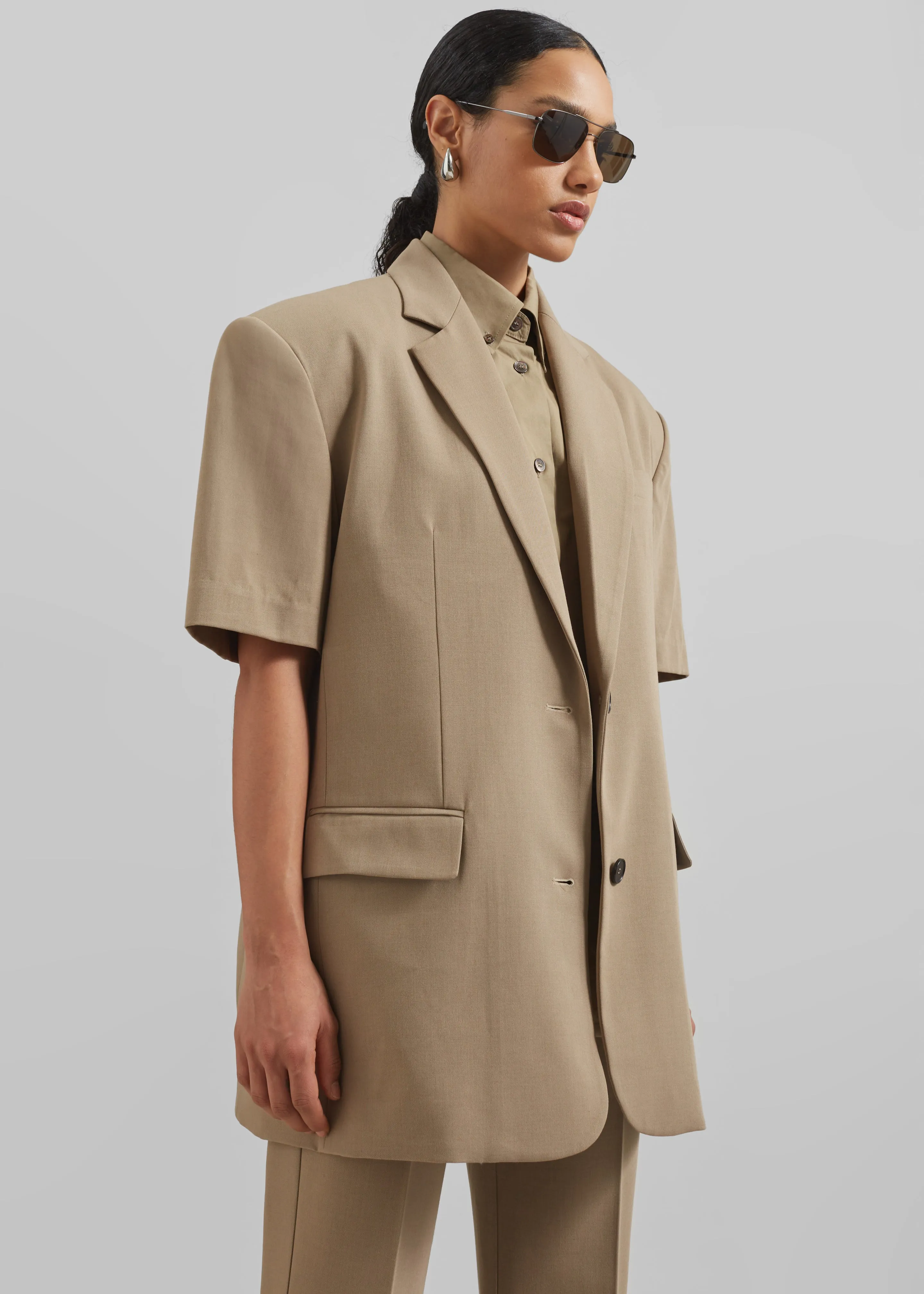 Maisie Short Sleeve Lyocell Blazer - Taupe