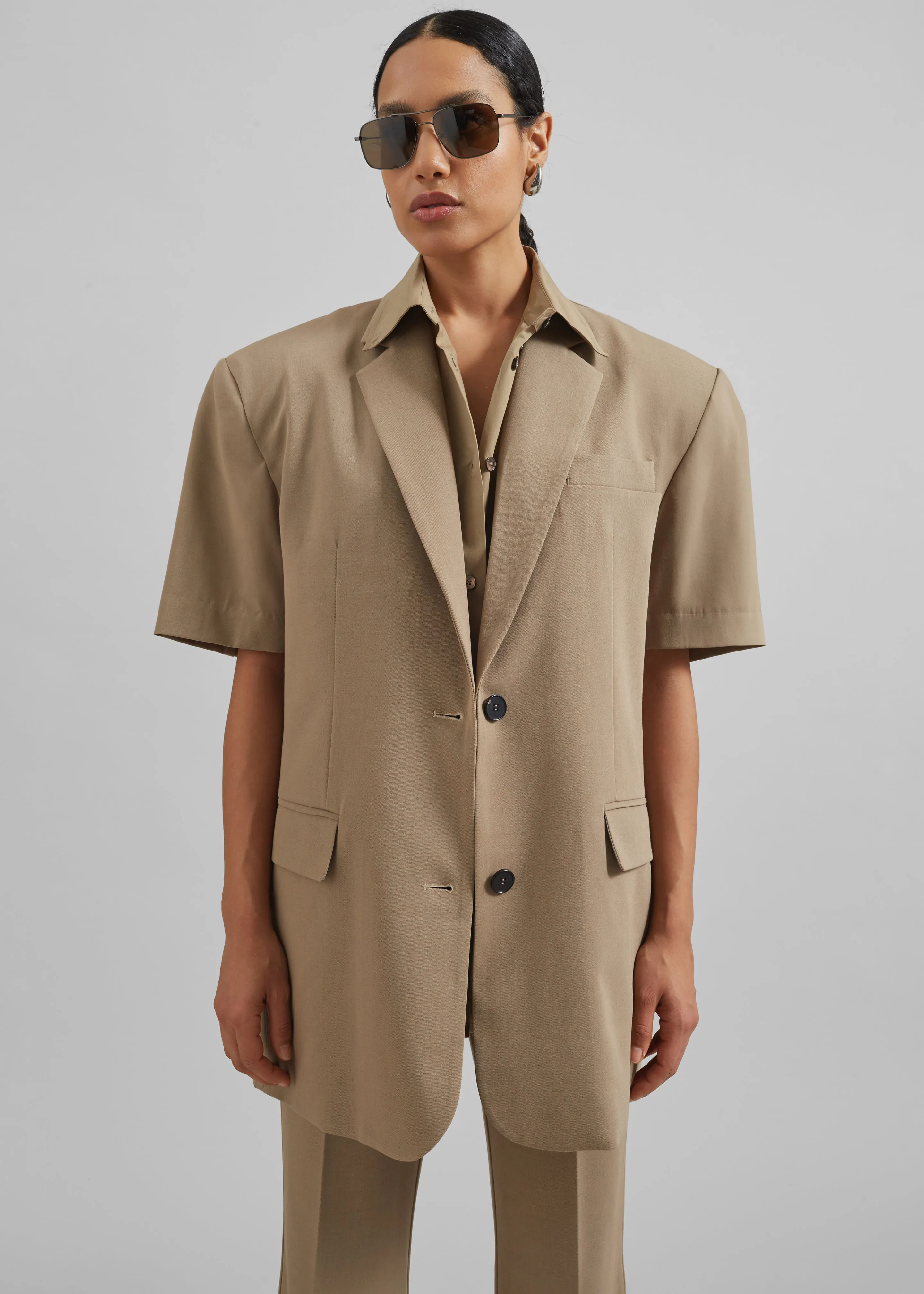 Maisie Short Sleeve Lyocell Blazer - Taupe