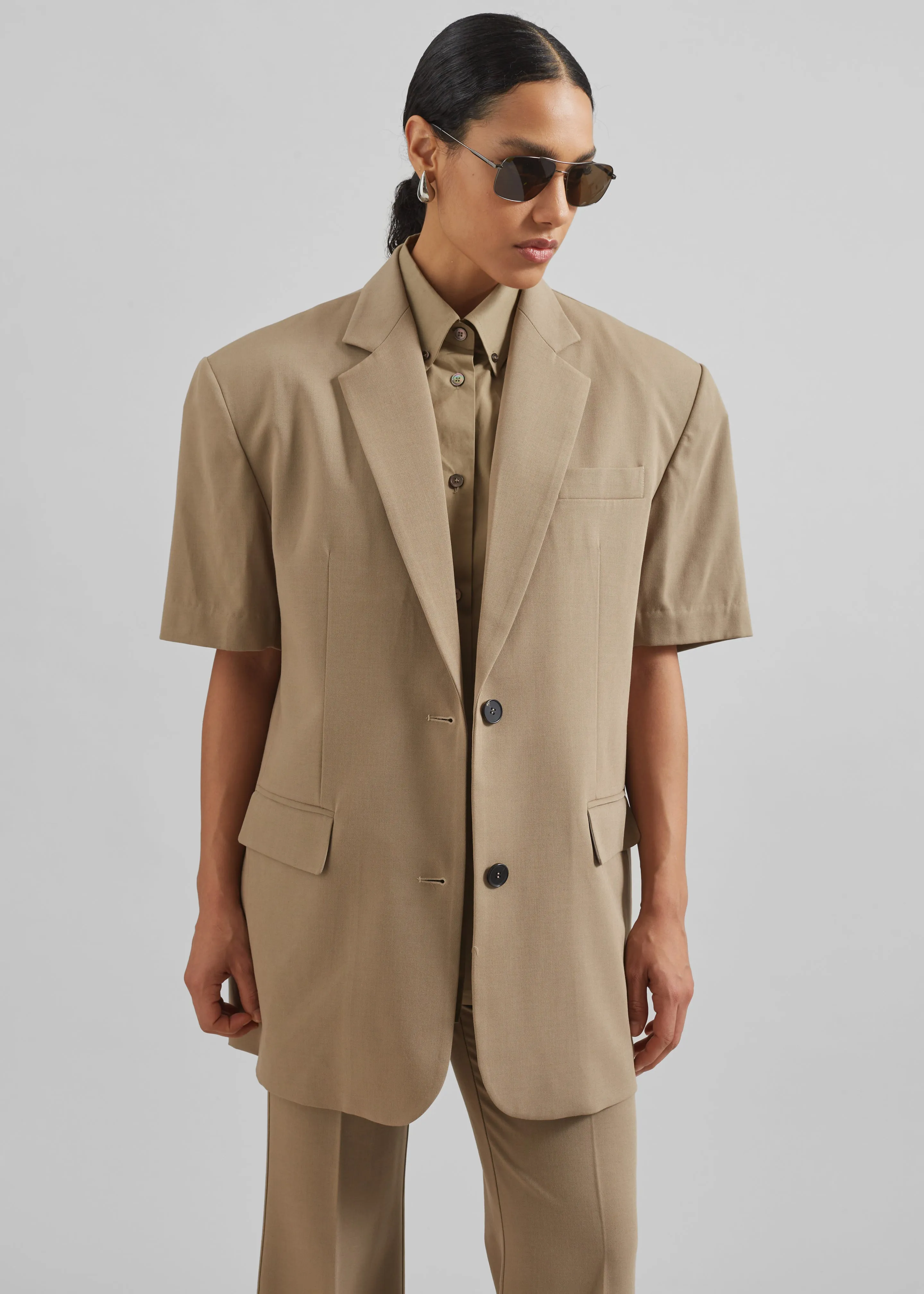 Maisie Short Sleeve Lyocell Blazer - Taupe