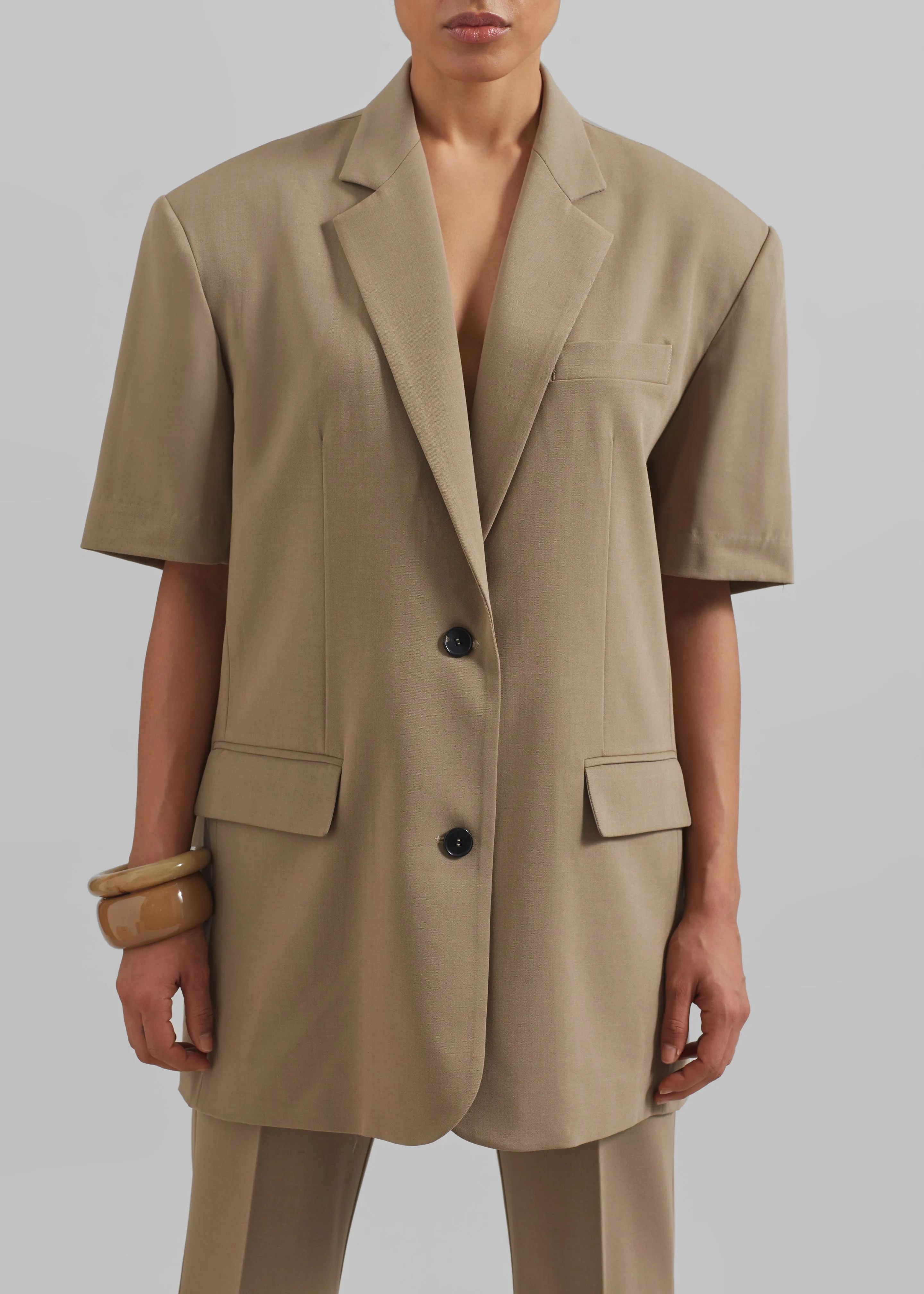 Maisie Short Sleeve Lyocell Blazer - Taupe