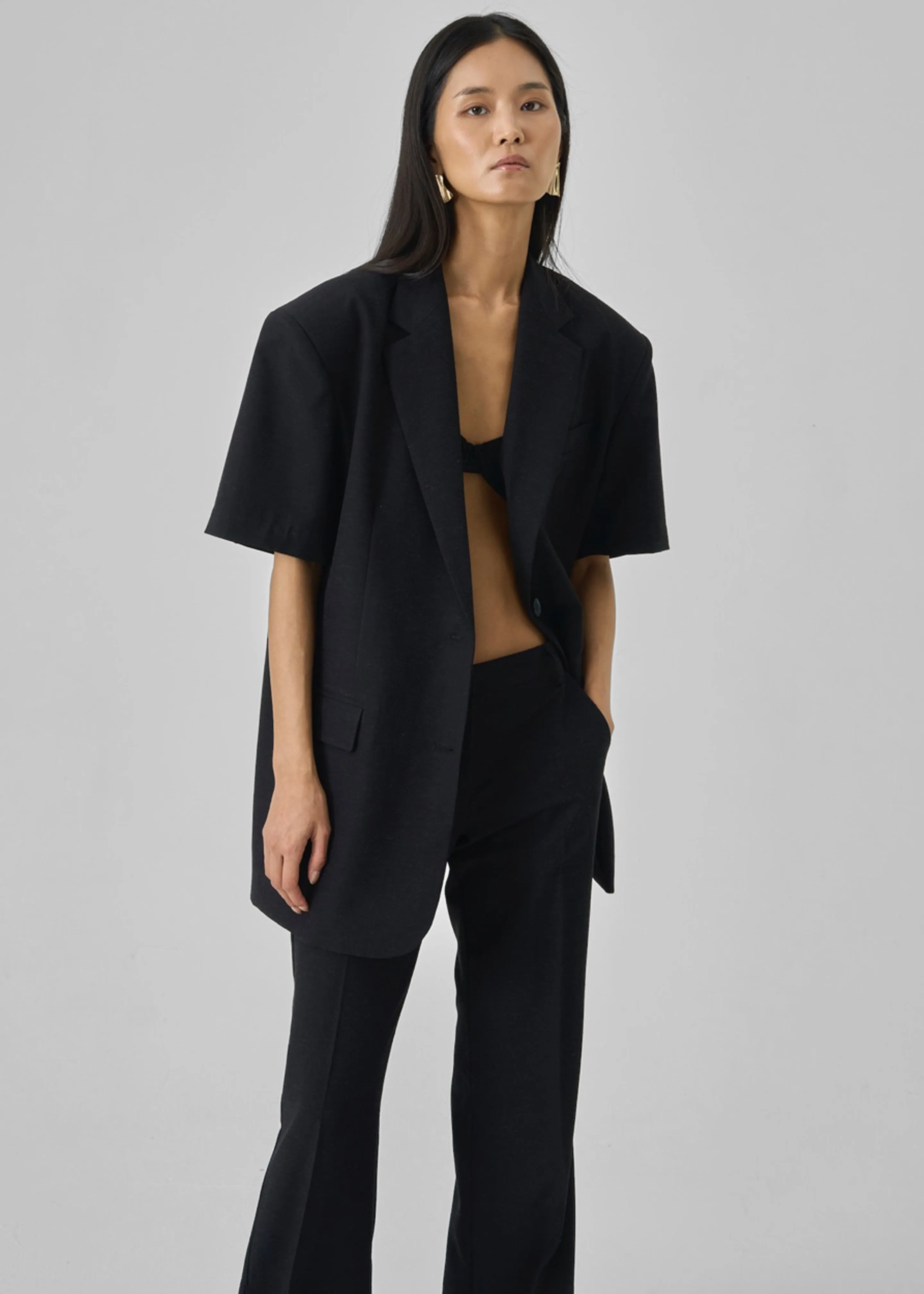 Maisie Short Sleeve Twill Blazer - Black
