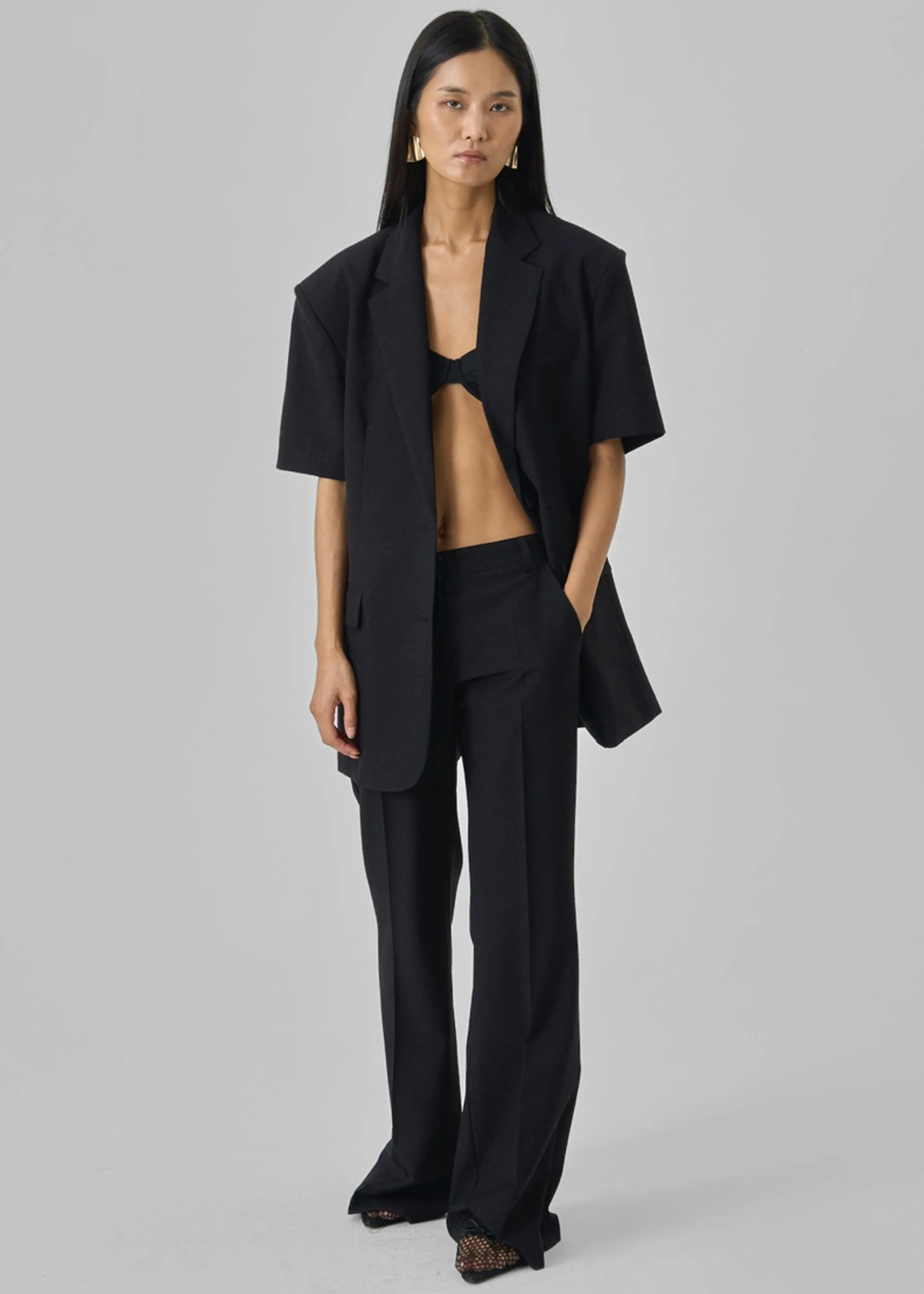 Maisie Short Sleeve Twill Blazer - Black