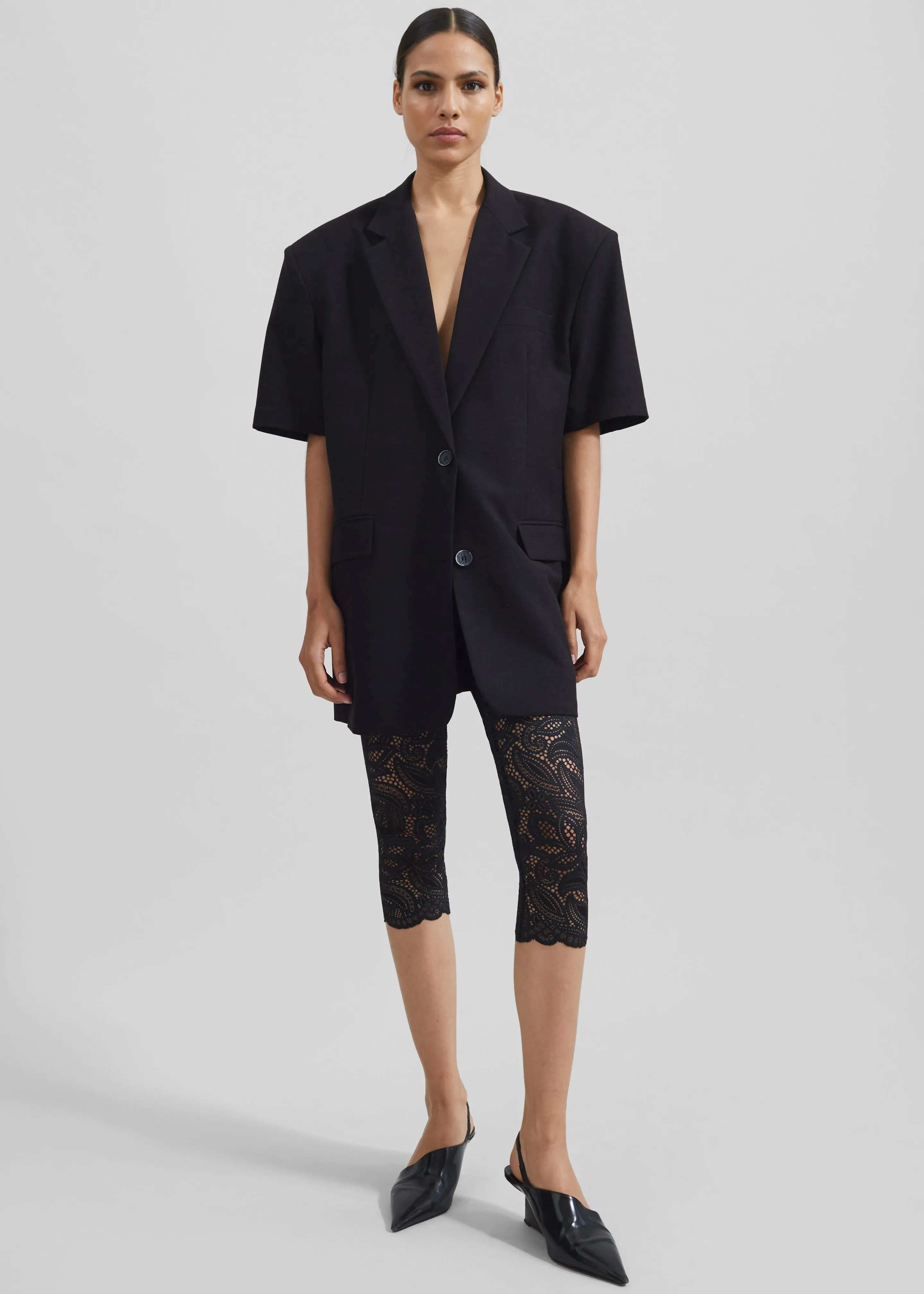 Maisie Short Sleeve Twill Blazer - Black