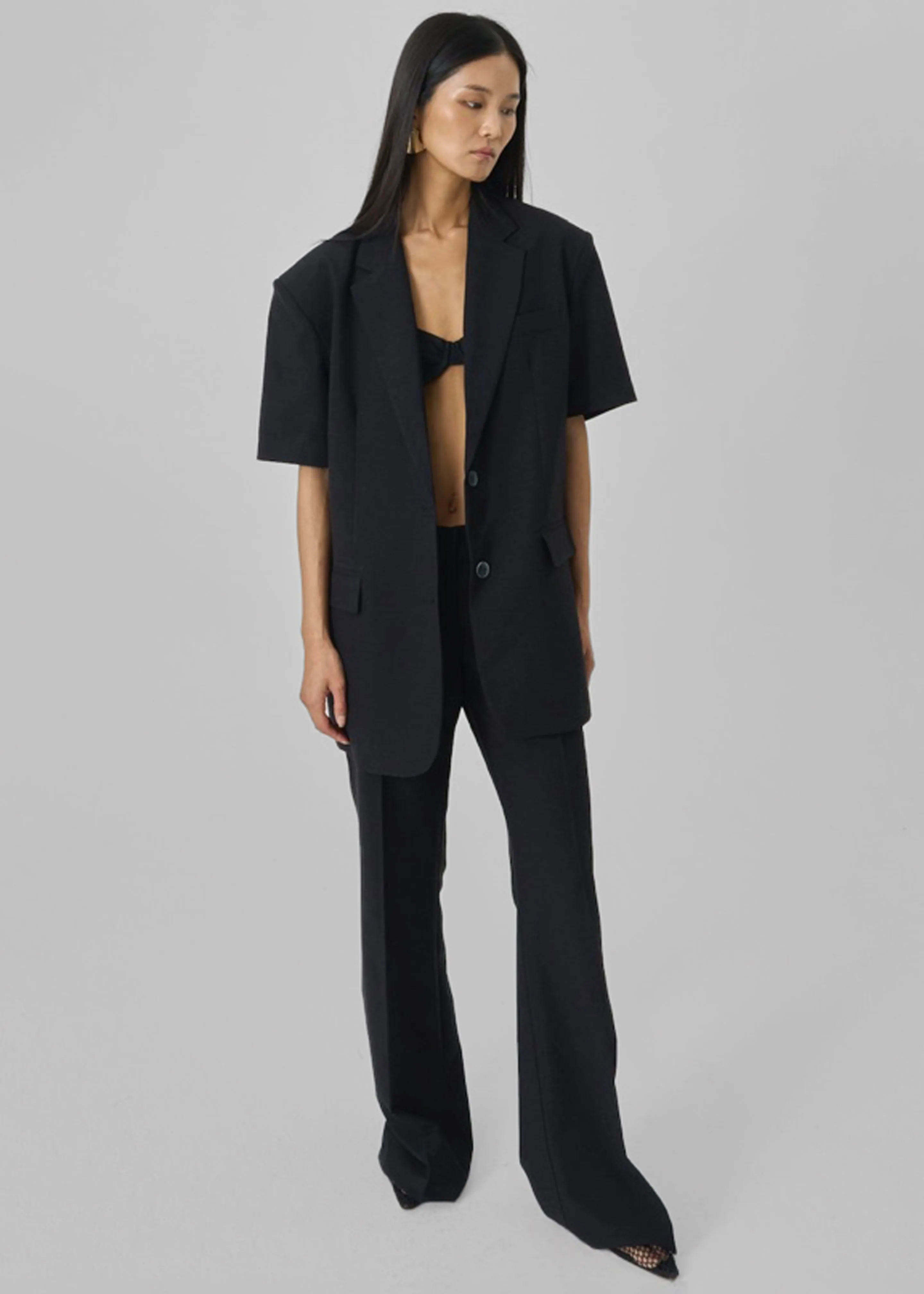 Maisie Short Sleeve Twill Blazer - Black