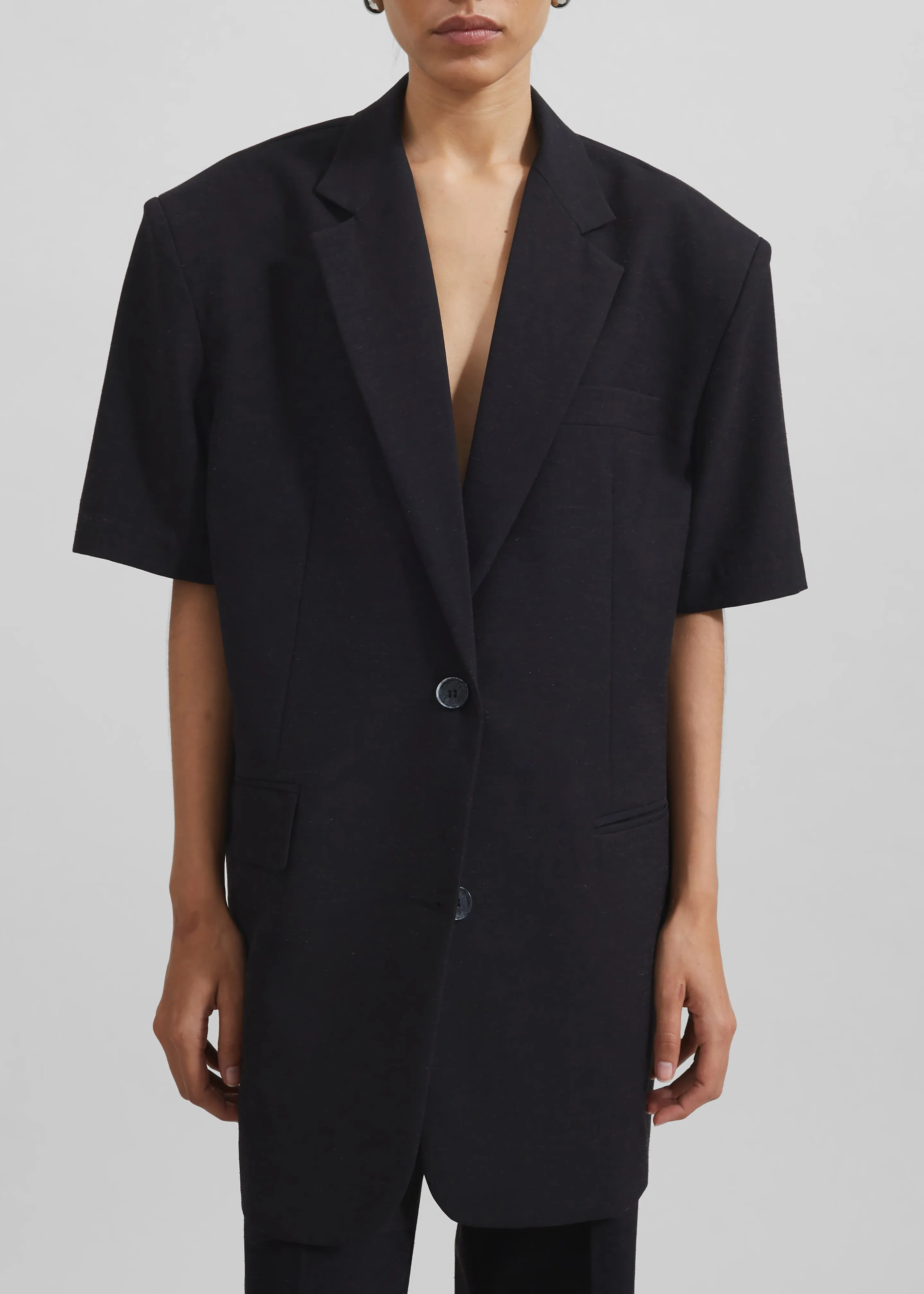 Maisie Short Sleeve Twill Blazer - Black