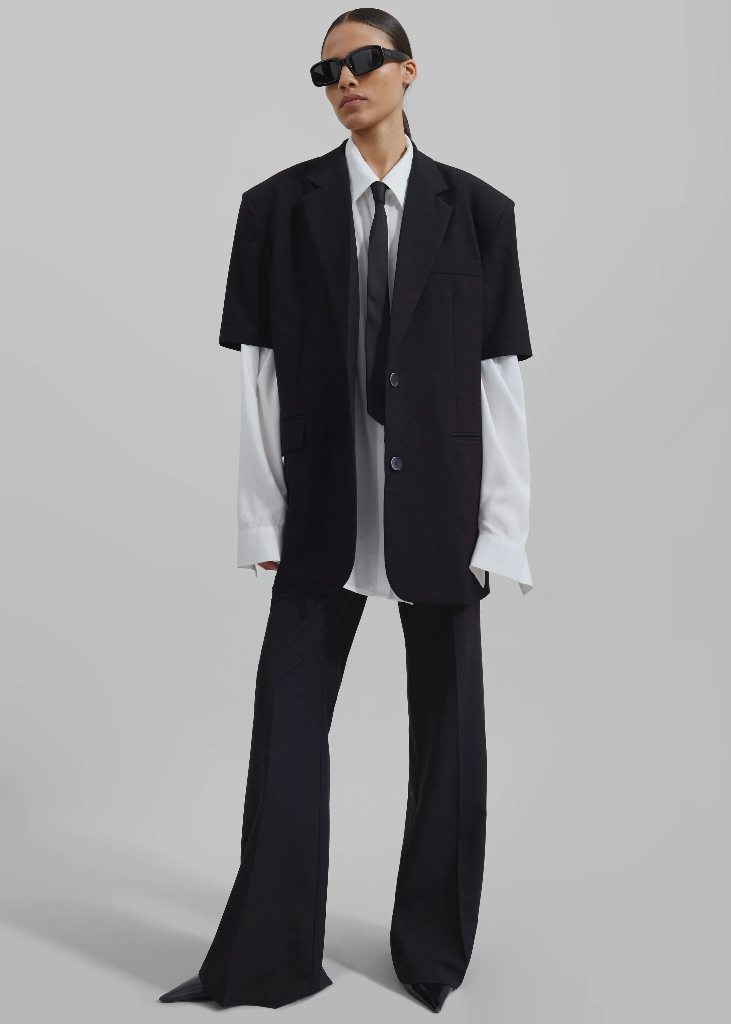 Maisie Short Sleeve Twill Blazer - Black