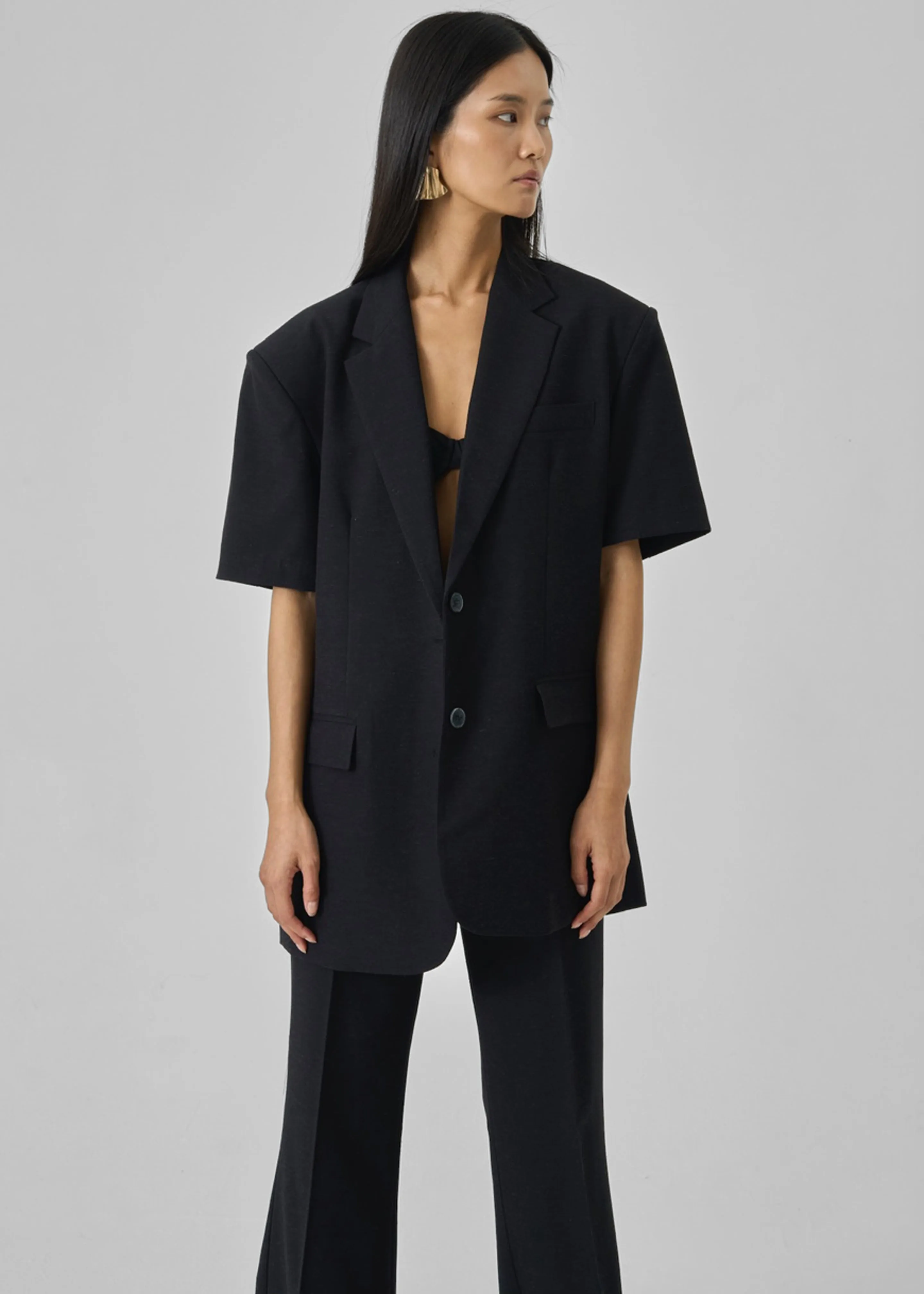 Maisie Short Sleeve Twill Blazer - Black
