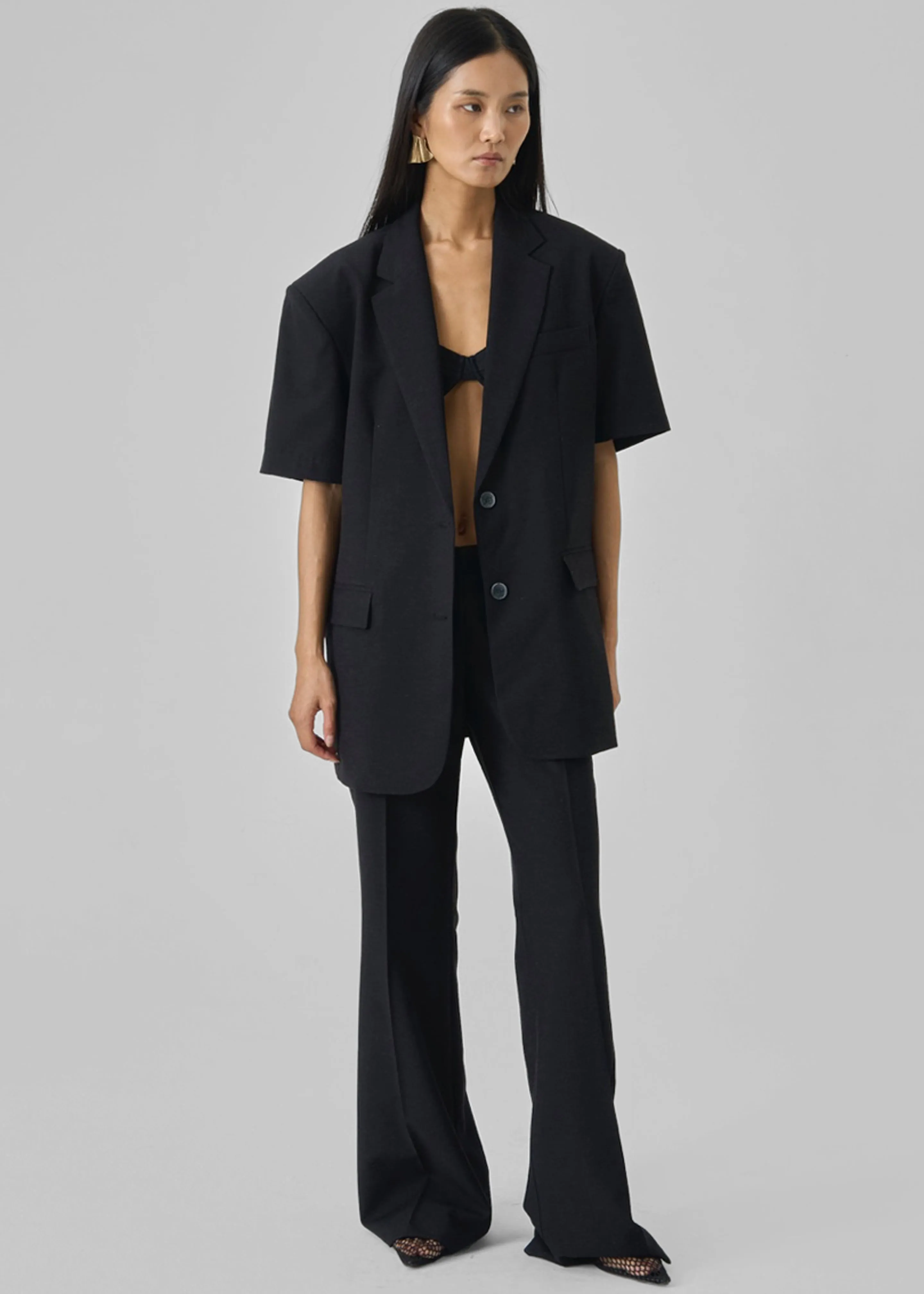 Maisie Short Sleeve Twill Blazer - Black