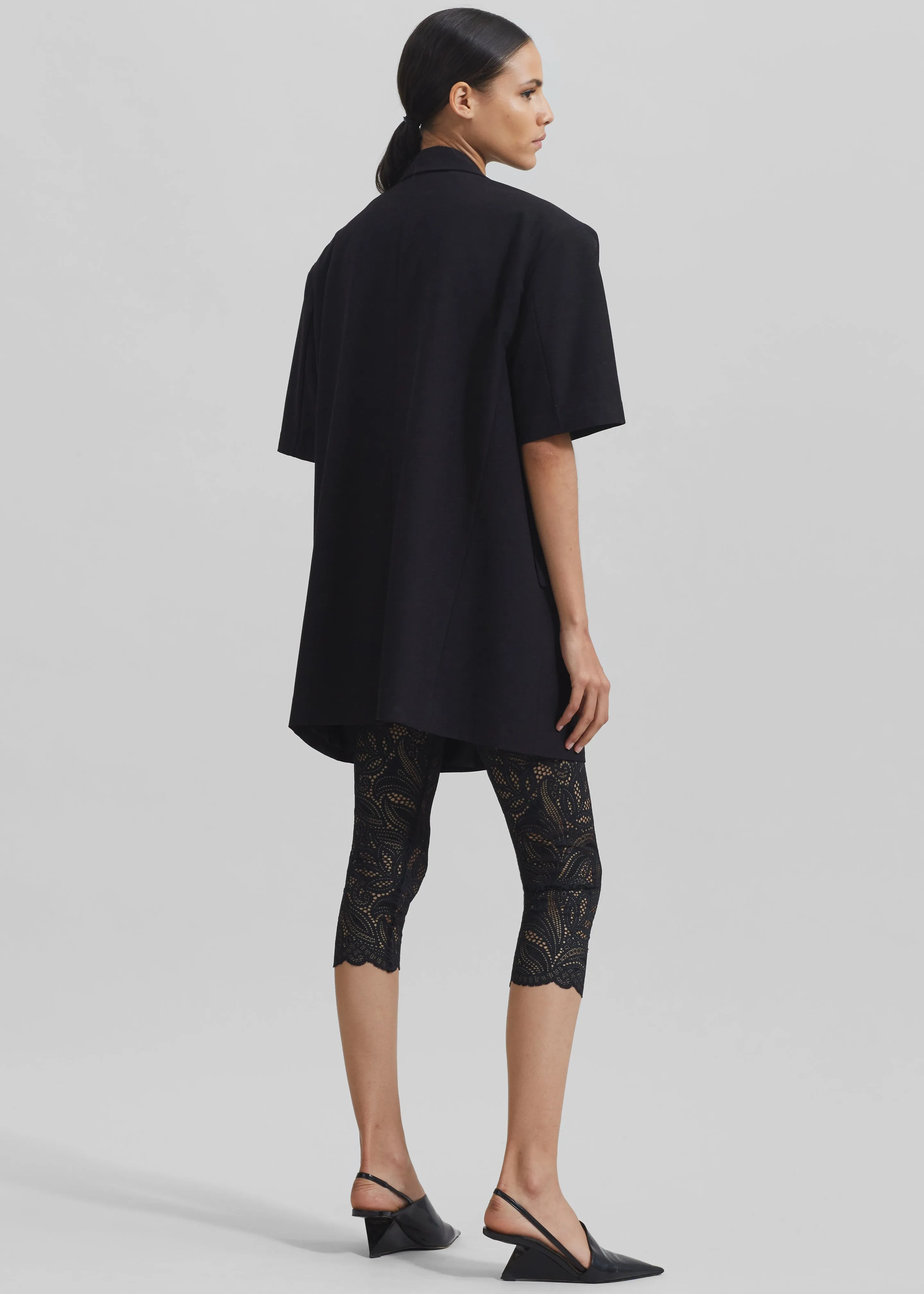 Maisie Short Sleeve Twill Blazer - Black