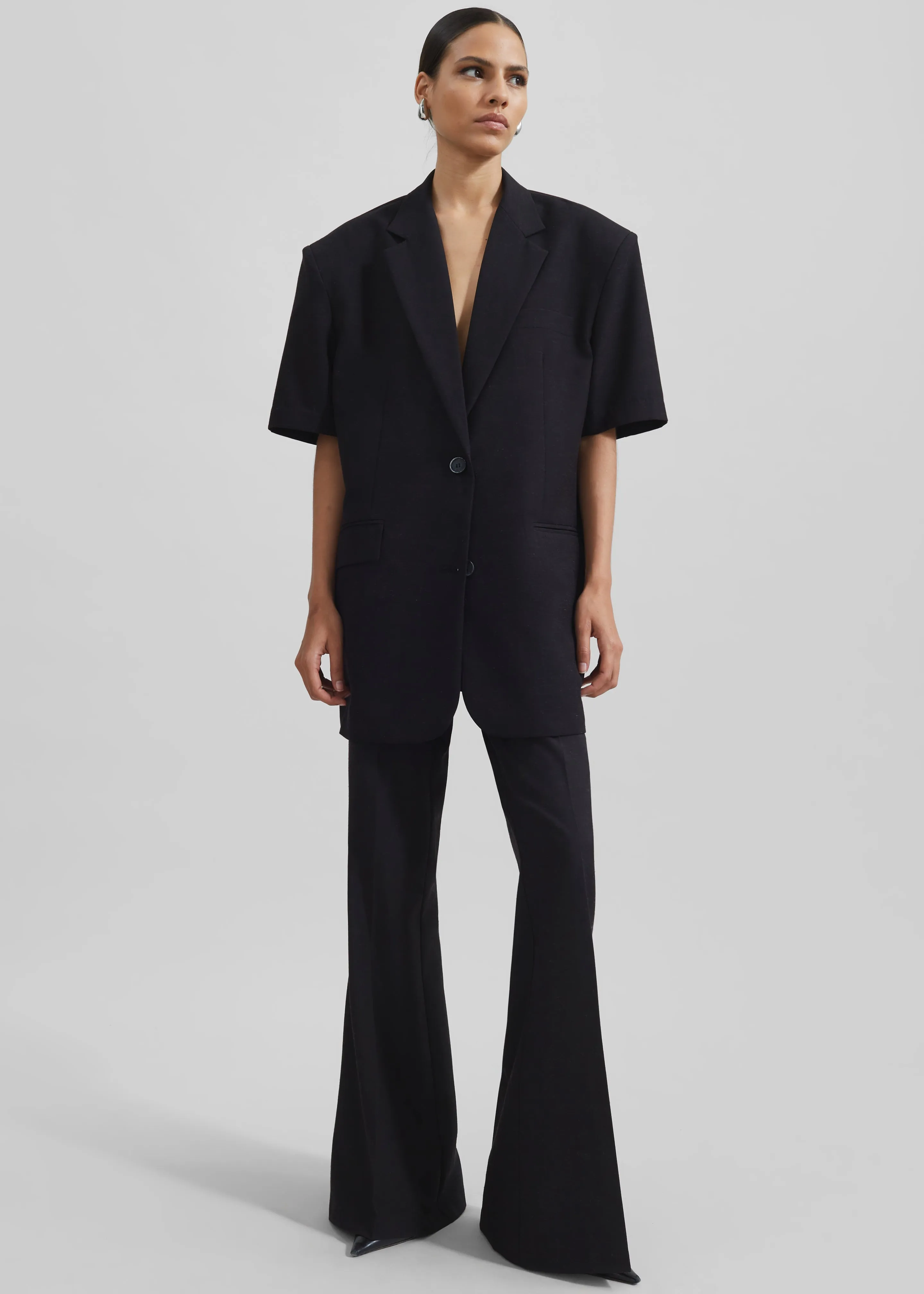 Maisie Short Sleeve Twill Blazer - Black