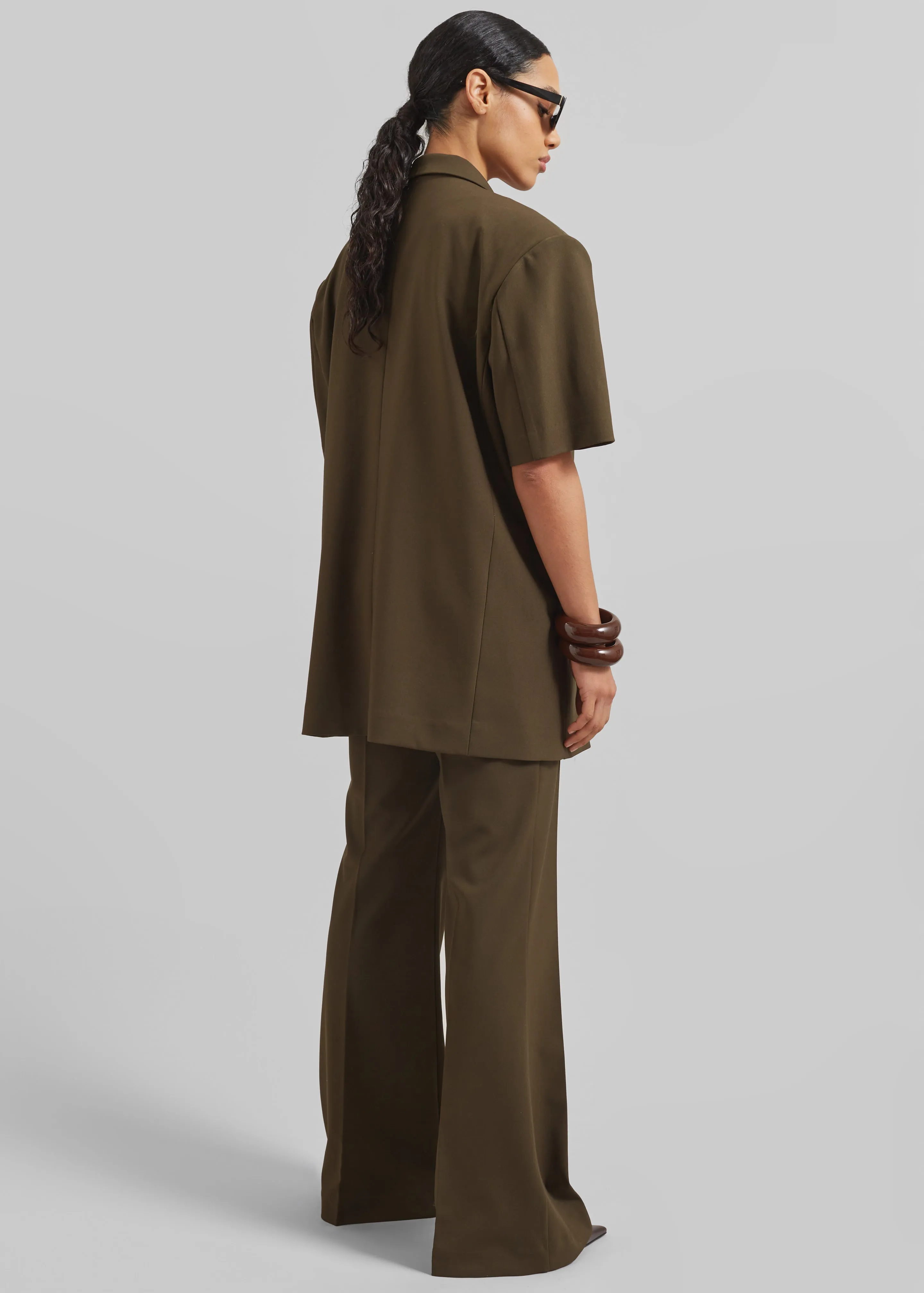 Maisie Short Sleeve Twill Blazer - Khaki