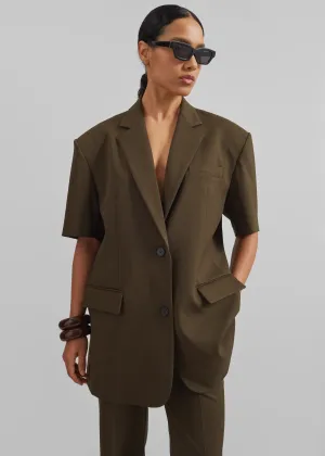 Maisie Short Sleeve Twill Blazer - Khaki