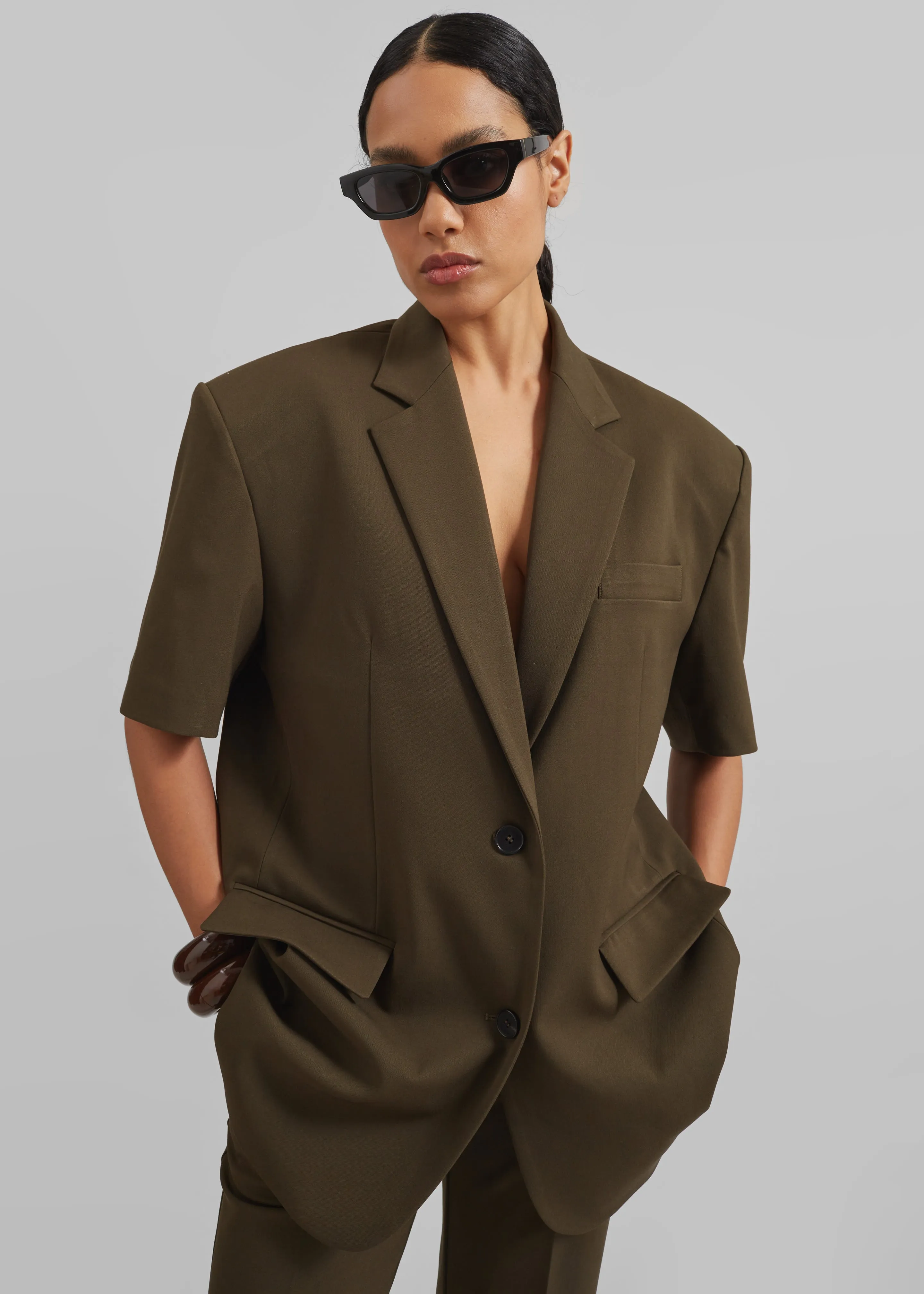 Maisie Short Sleeve Twill Blazer - Khaki