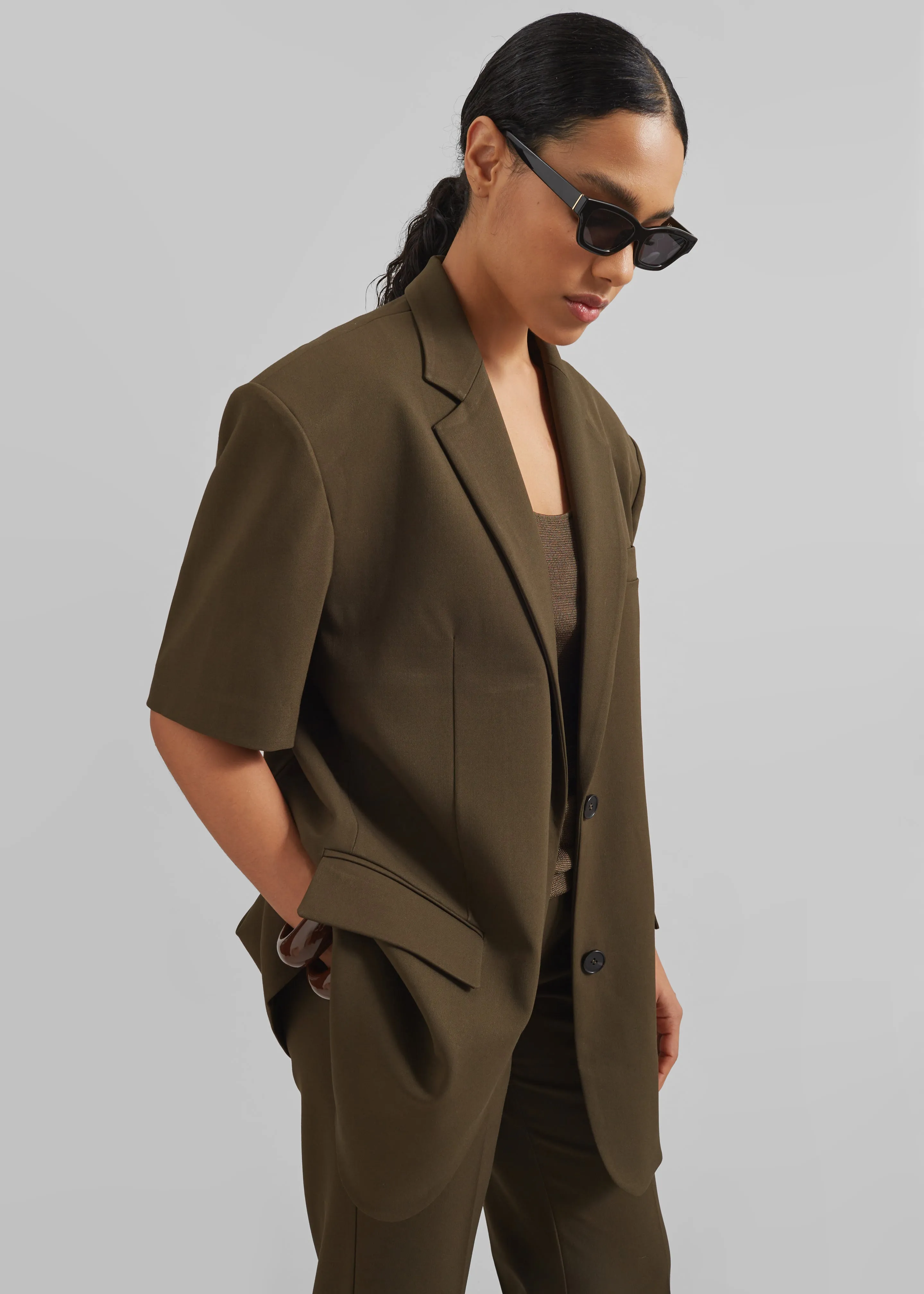 Maisie Short Sleeve Twill Blazer - Khaki