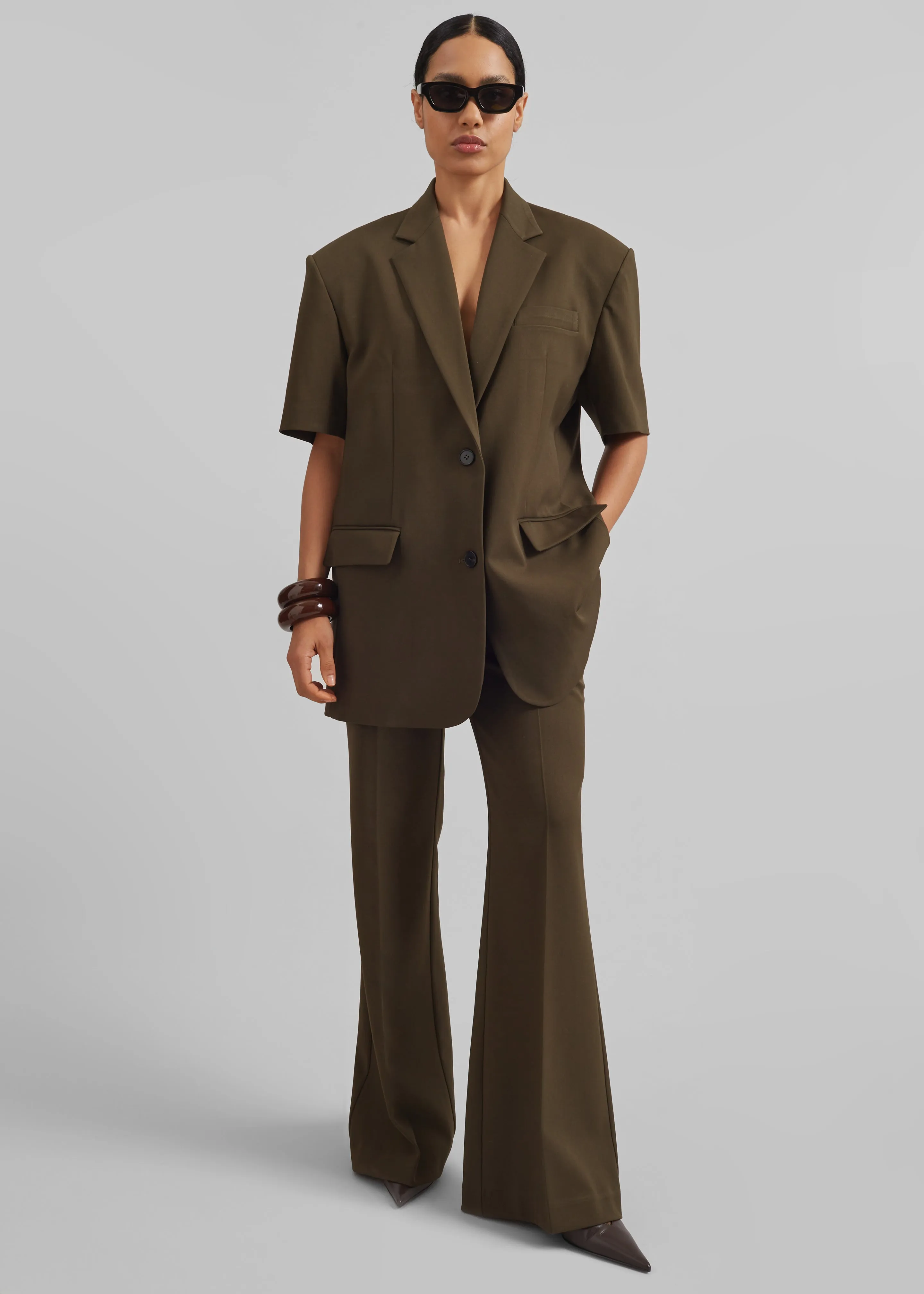 Maisie Short Sleeve Twill Blazer - Khaki