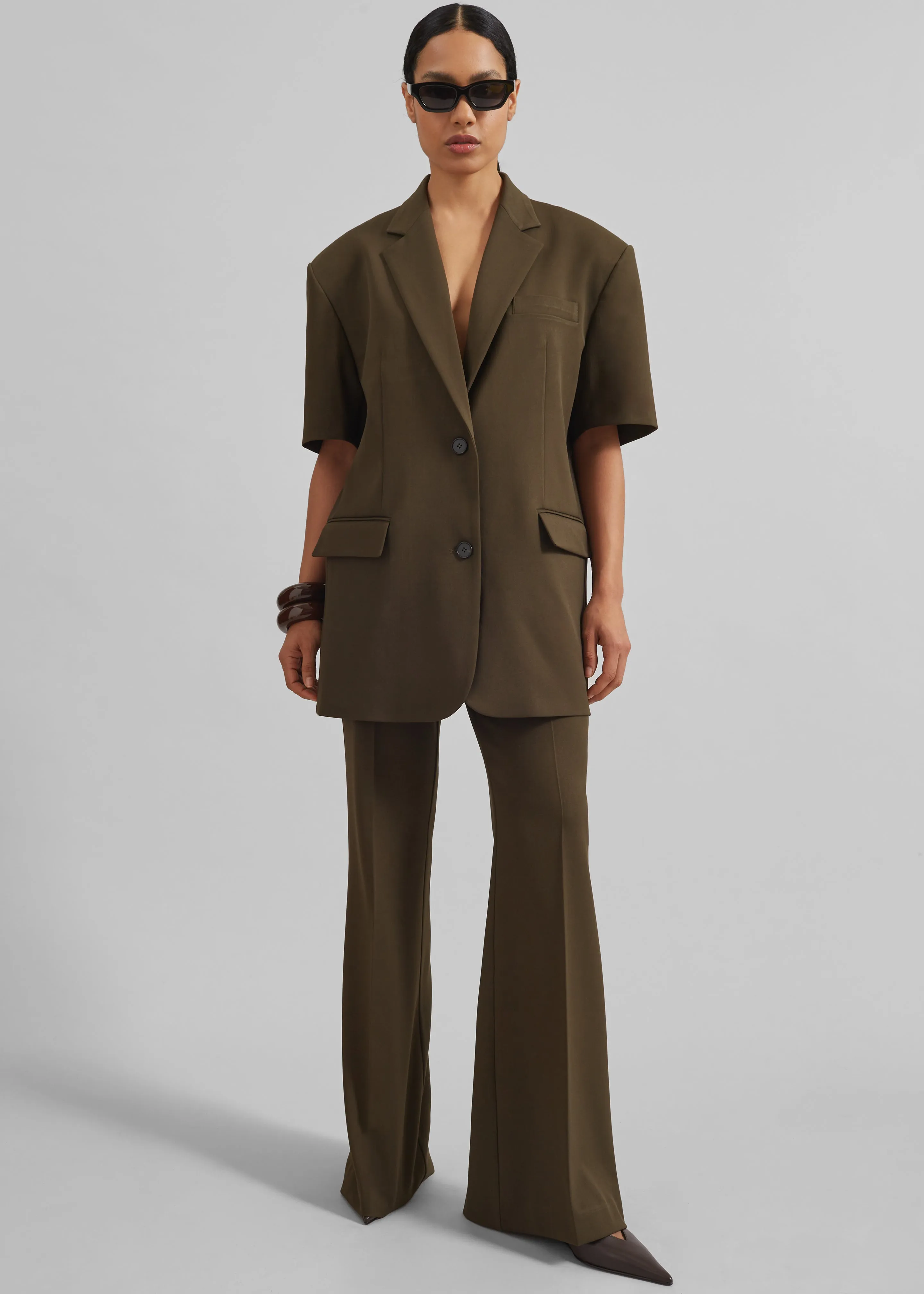 Maisie Short Sleeve Twill Blazer - Khaki