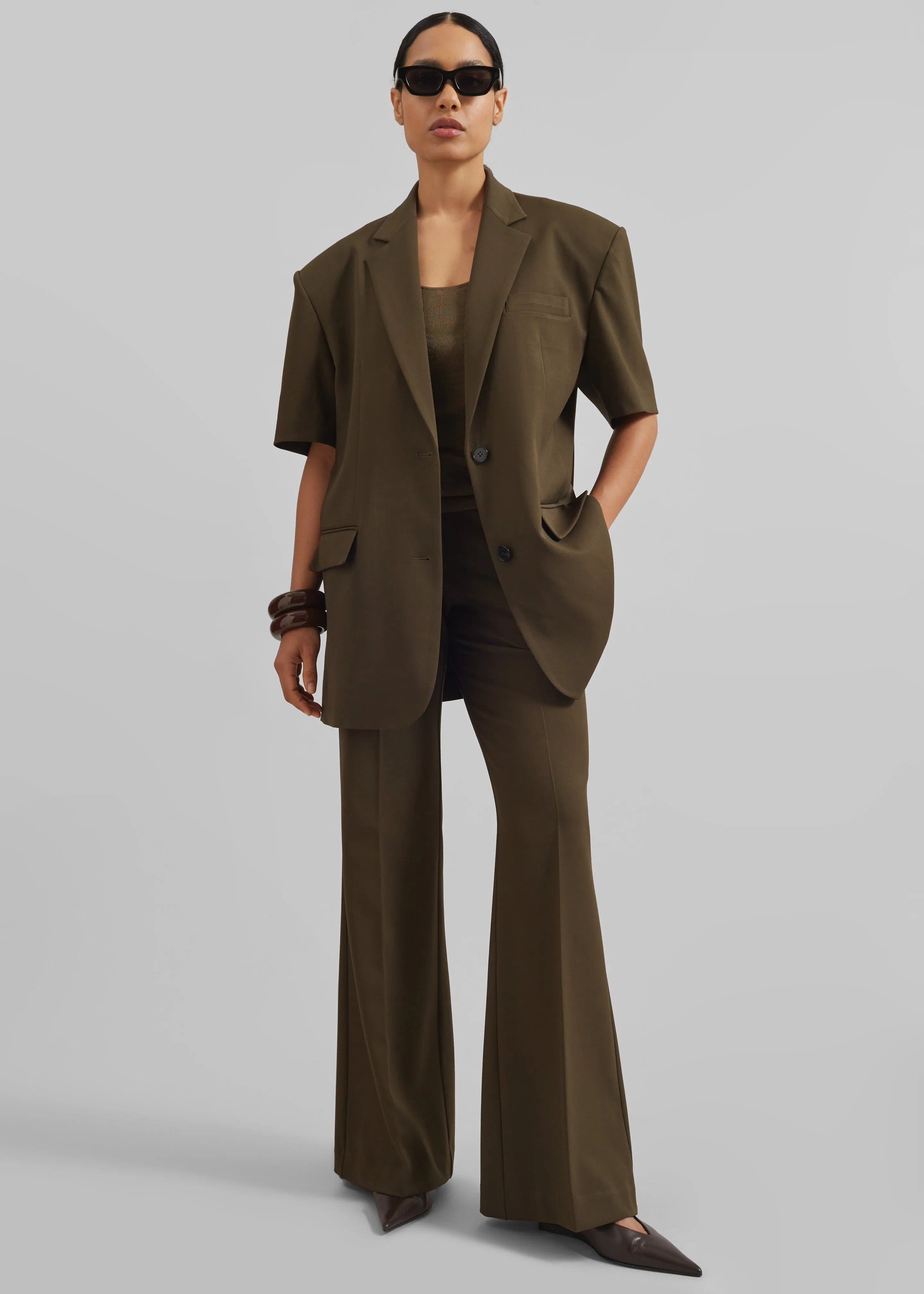 Maisie Short Sleeve Twill Blazer - Khaki
