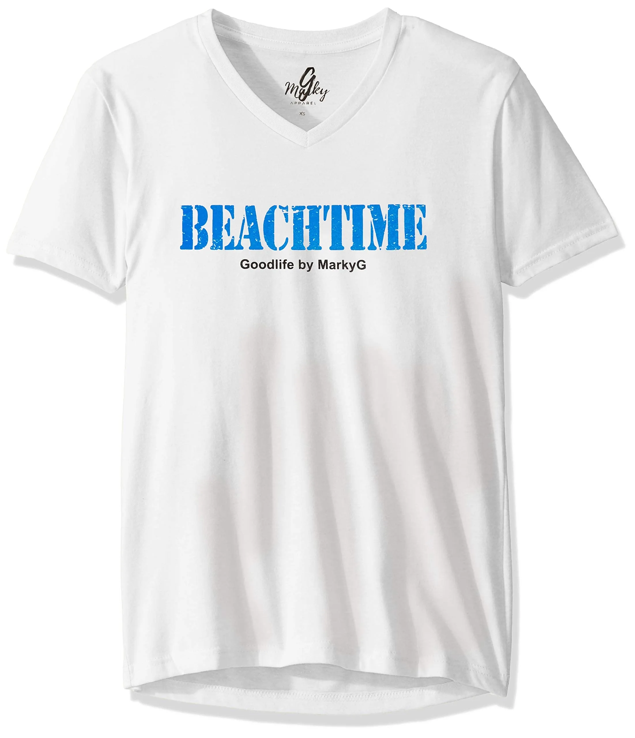 Marky G Apparel Men's Beach Time Graphic Printed Premium Tops Fittted Sueded Short Sleeve V-Neck T-Shirt