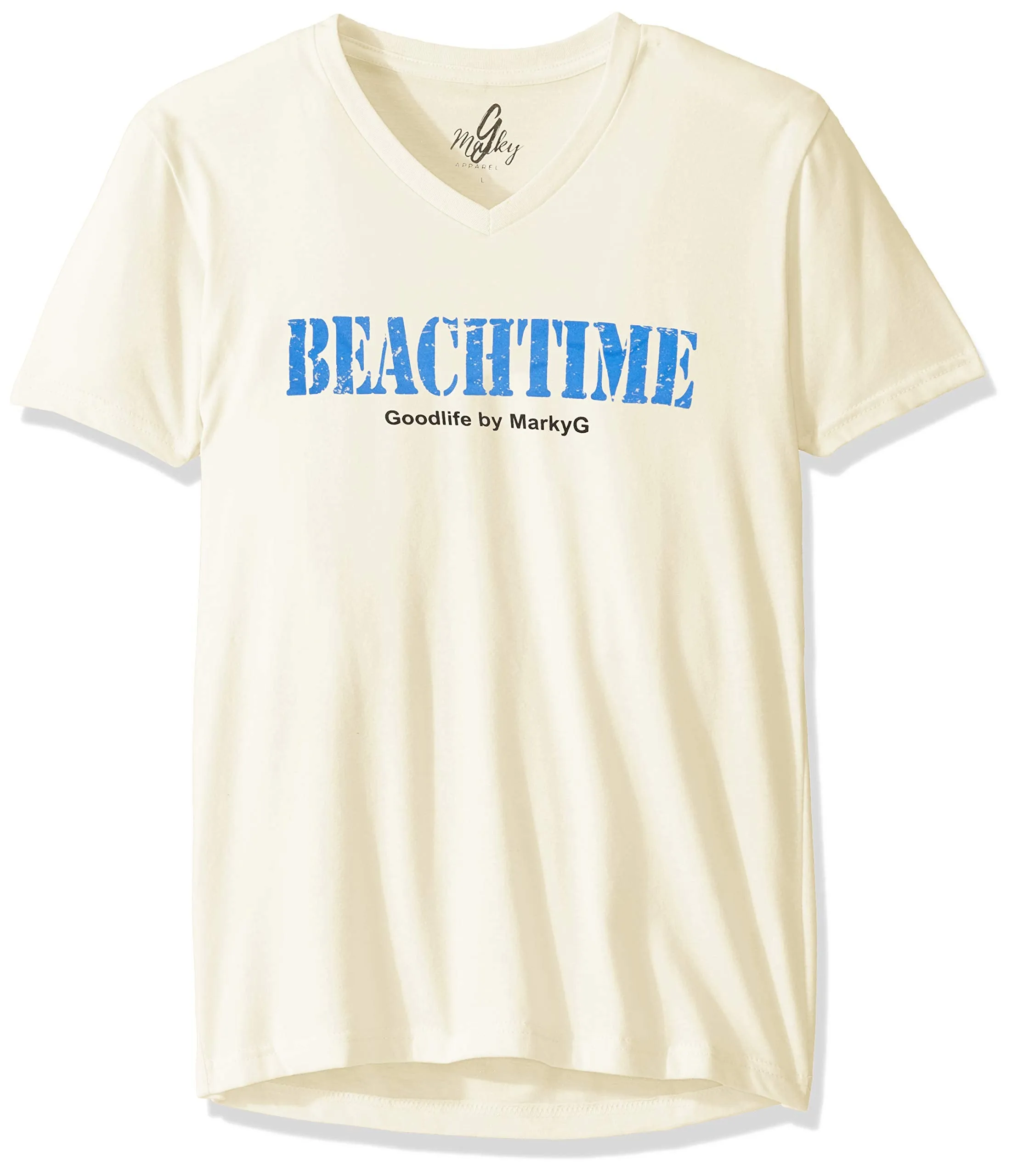 Marky G Apparel Men's Beach Time Graphic Printed Premium Tops Fittted Sueded Short Sleeve V-Neck T-Shirt