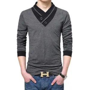 Mens Cotton Stitching Slim Fit long Sleeve T-Shirt