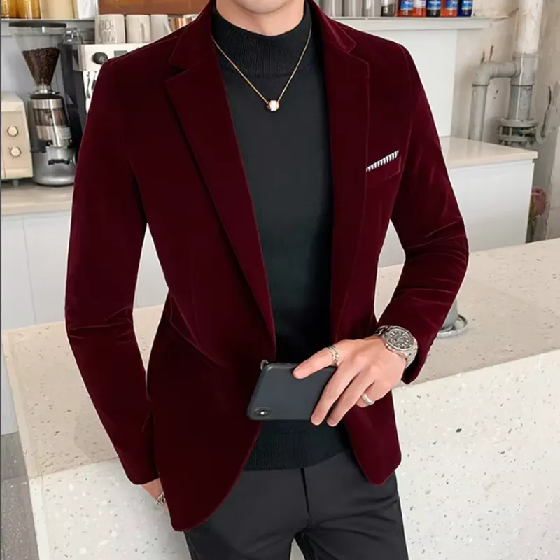 Men's Luxurious Slim Fit One-Button Velvet Blazer | Ideal for All Seasons