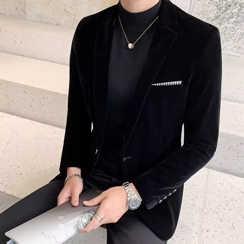Men's Luxurious Slim Fit One-Button Velvet Blazer | Ideal for All Seasons
