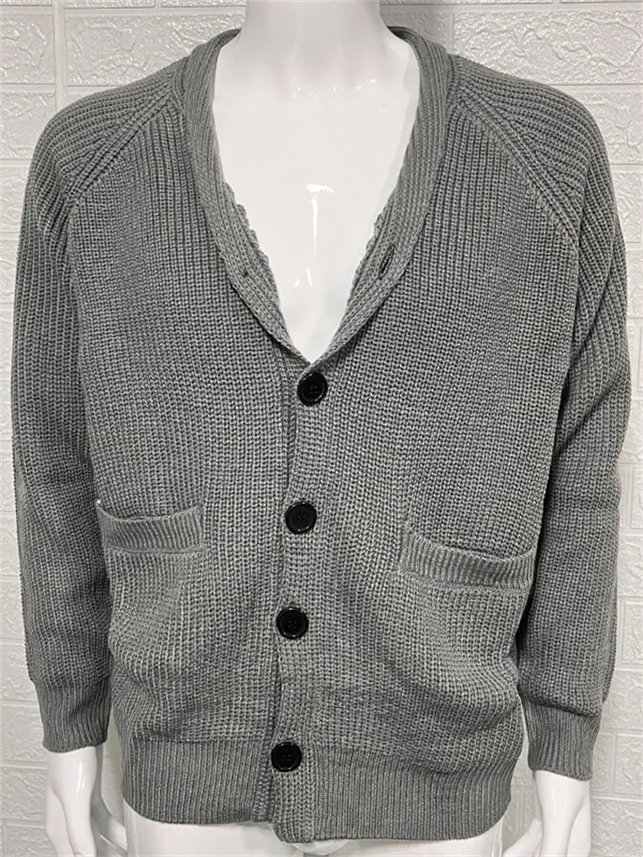 Men's Solid Color Slim Fit Single-Breasted Knitted Sweater