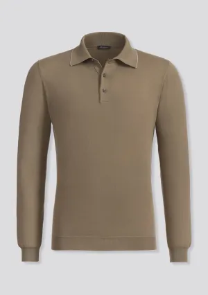 Mocha Brown Long Sleeve Knit Polo