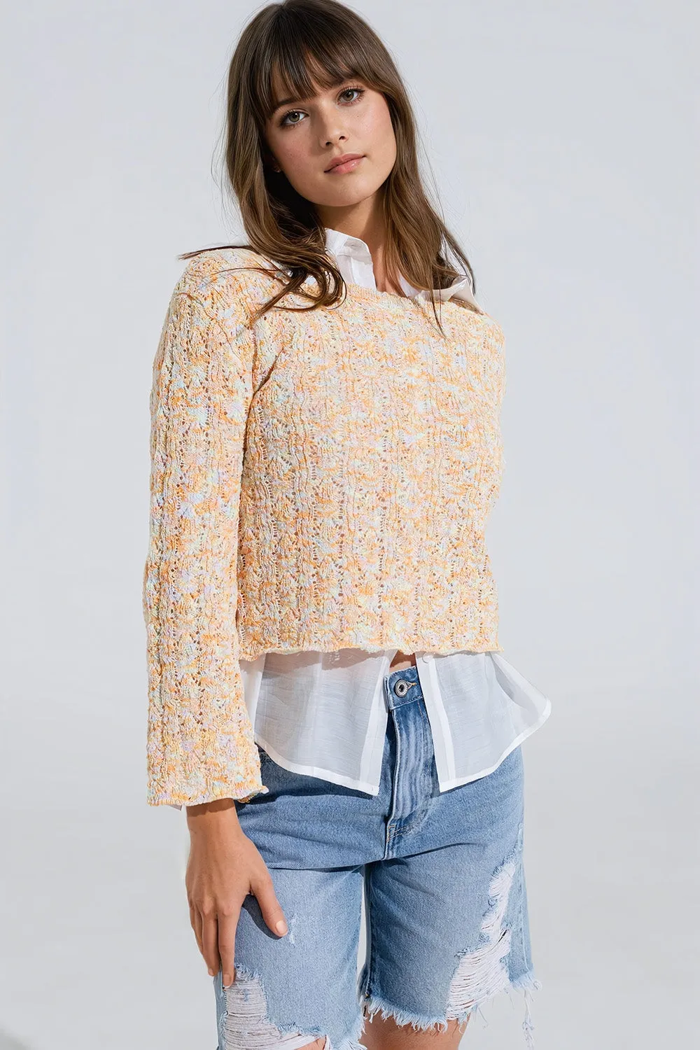 Multicolor Sweater With Flared Sleeves