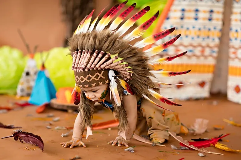 N01- For 9 to 18 month Toddler / Baby: three colors  Native American Style Indian Headdress for the little ones !