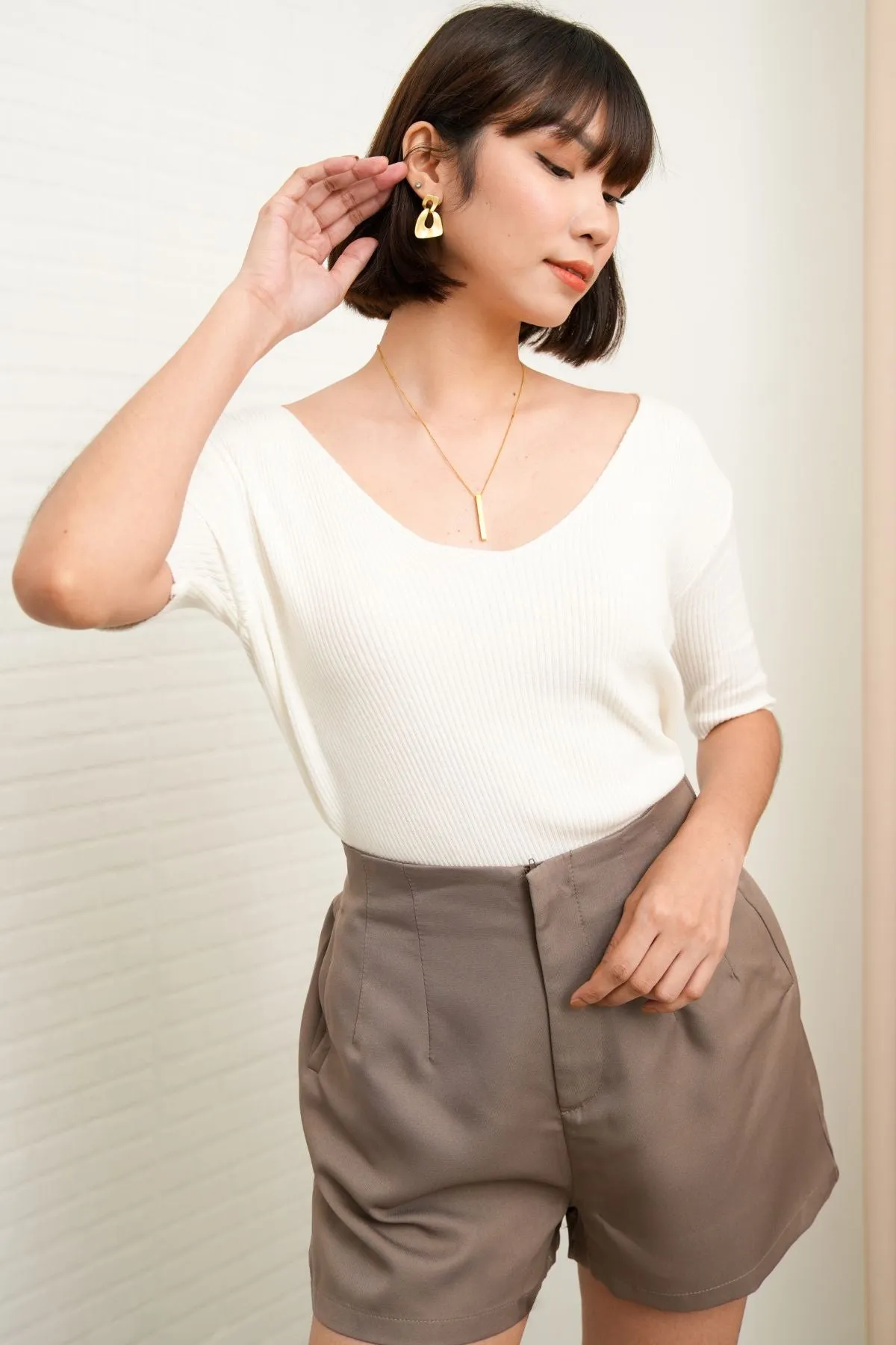 NANCY Zip-up Tailored Shorts (Taupe Brown)