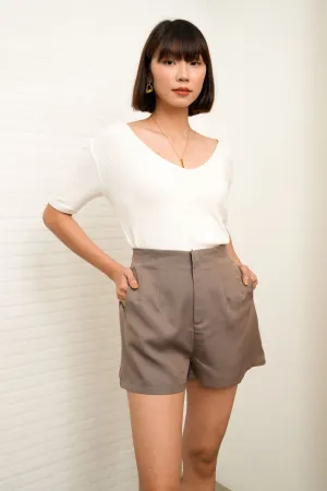 NANCY Zip-up Tailored Shorts (Taupe Brown)
