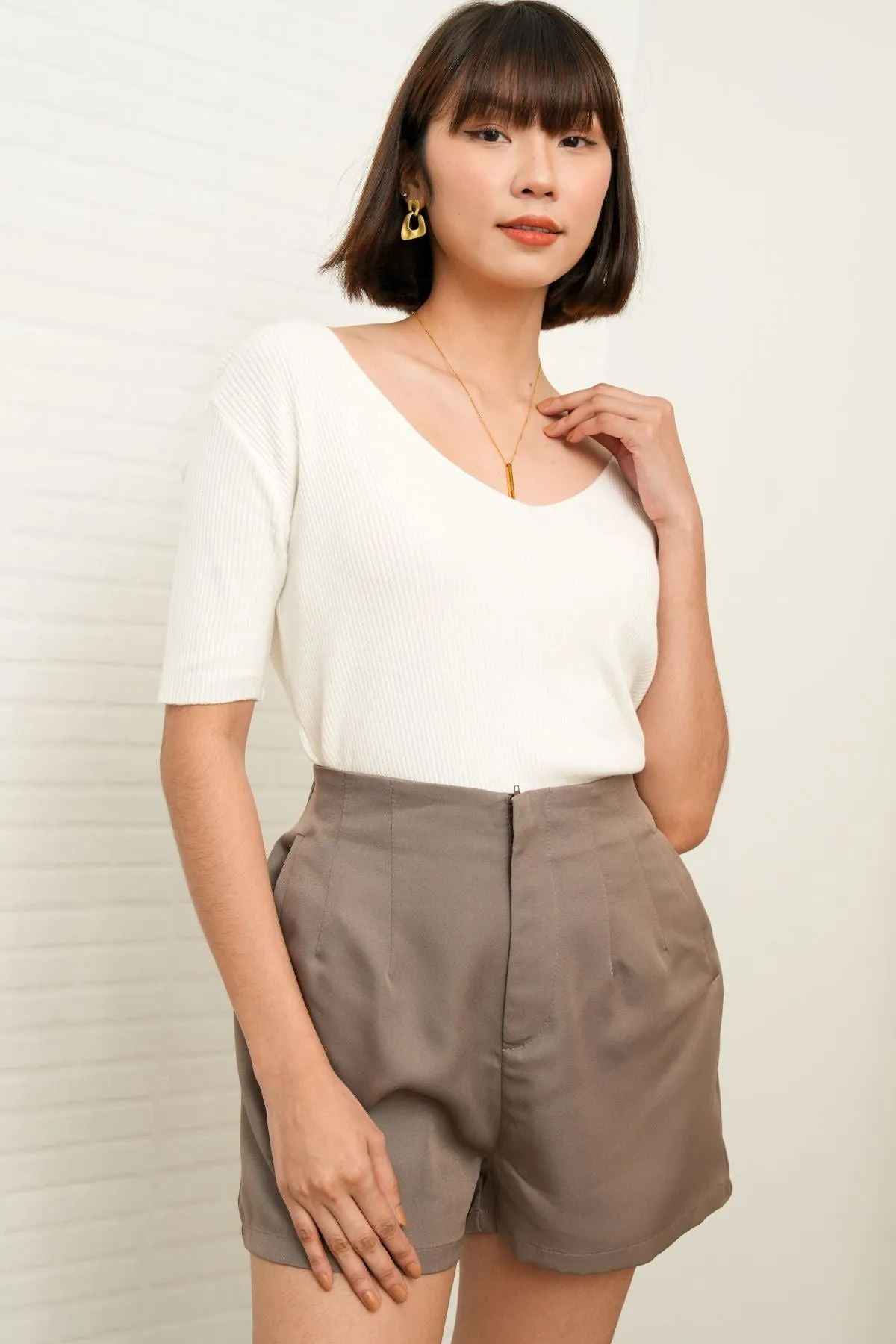 NANCY Zip-up Tailored Shorts (Taupe Brown)