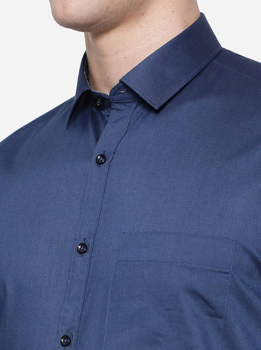 Navy Blue Solid Slim Fit Party Wear Shirt | Greenfibre