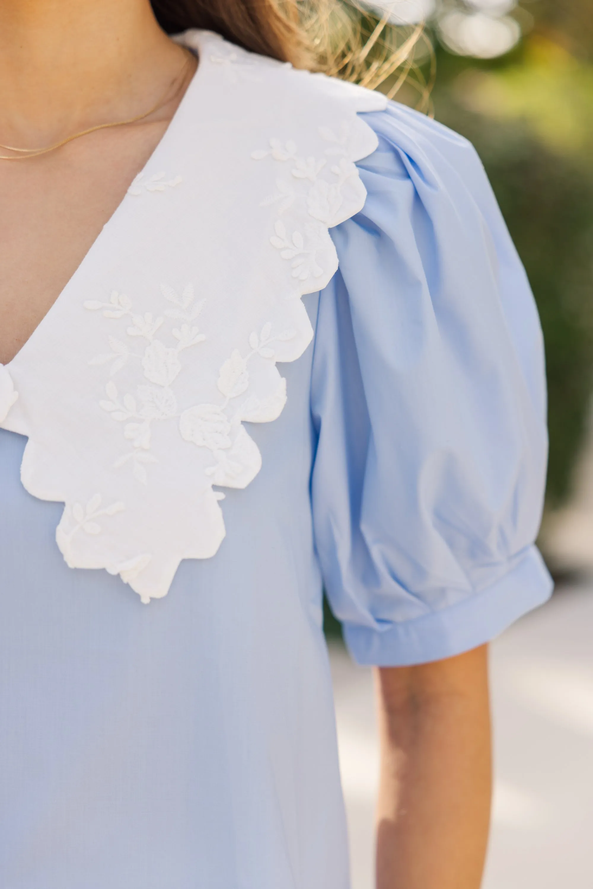 Never Going Back Blue Collared Blouse