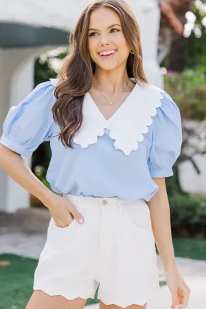 Never Going Back Blue Collared Blouse