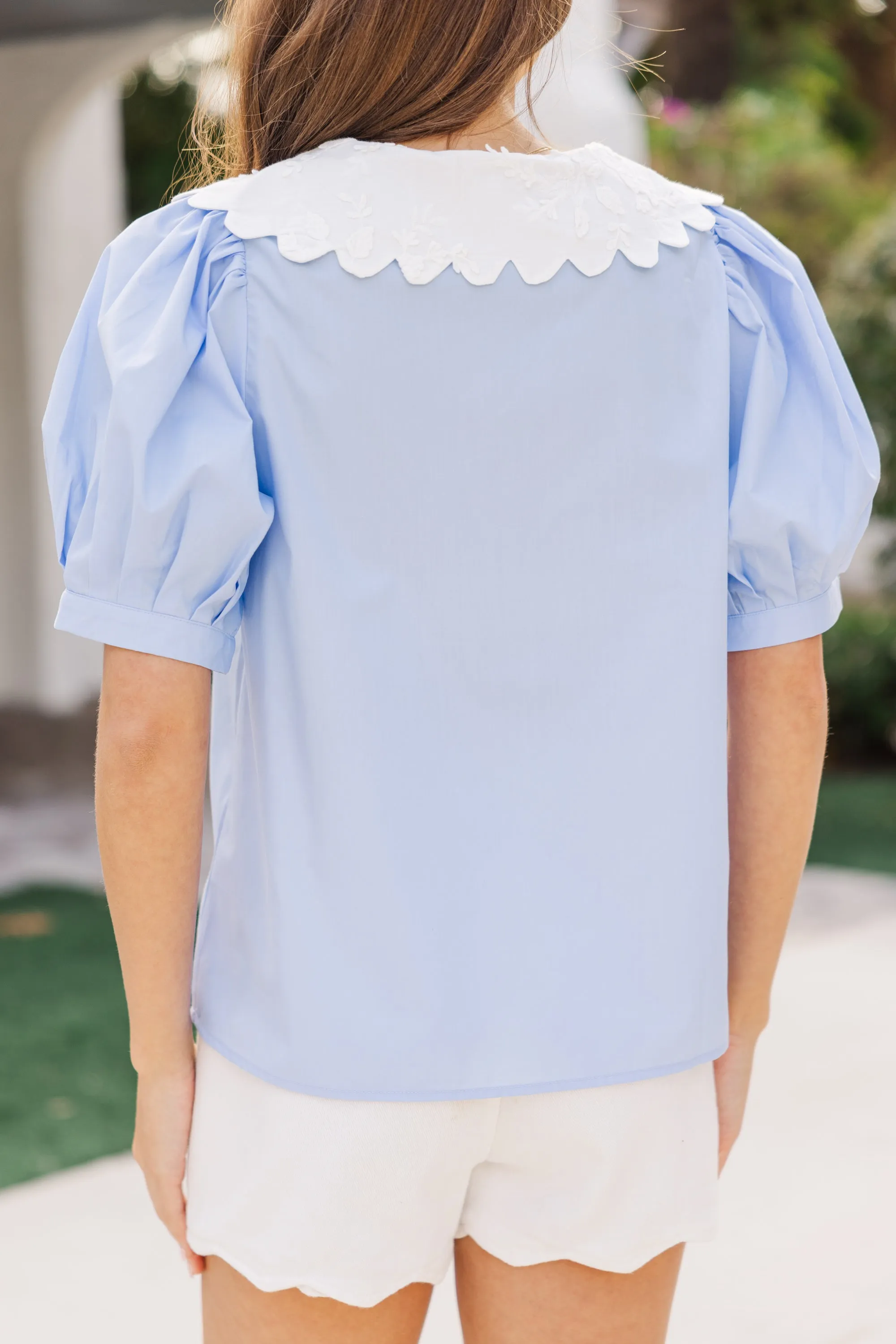 Never Going Back Blue Collared Blouse